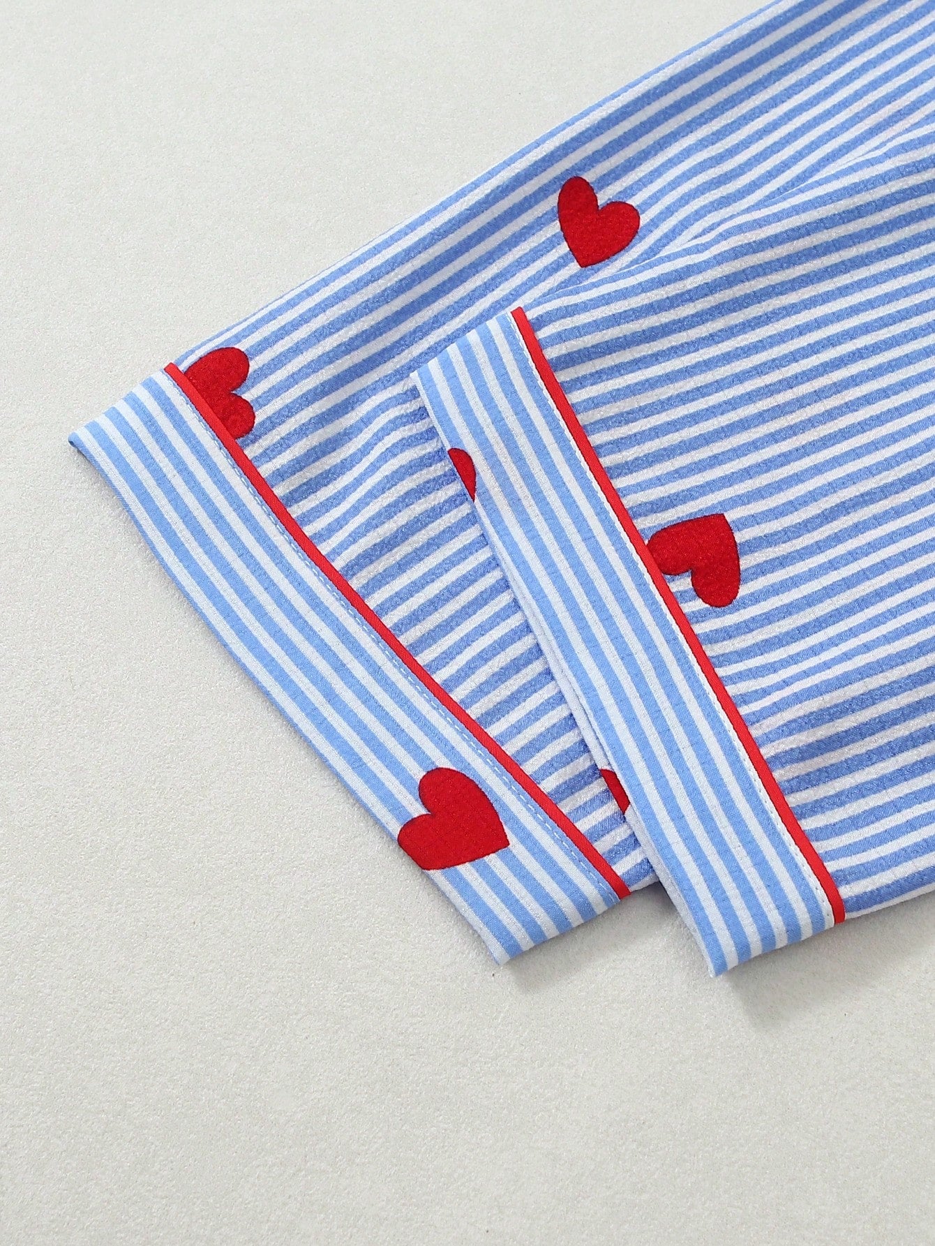 Blue Stripe Heart Print 3-Piece Women’s Pajama Set