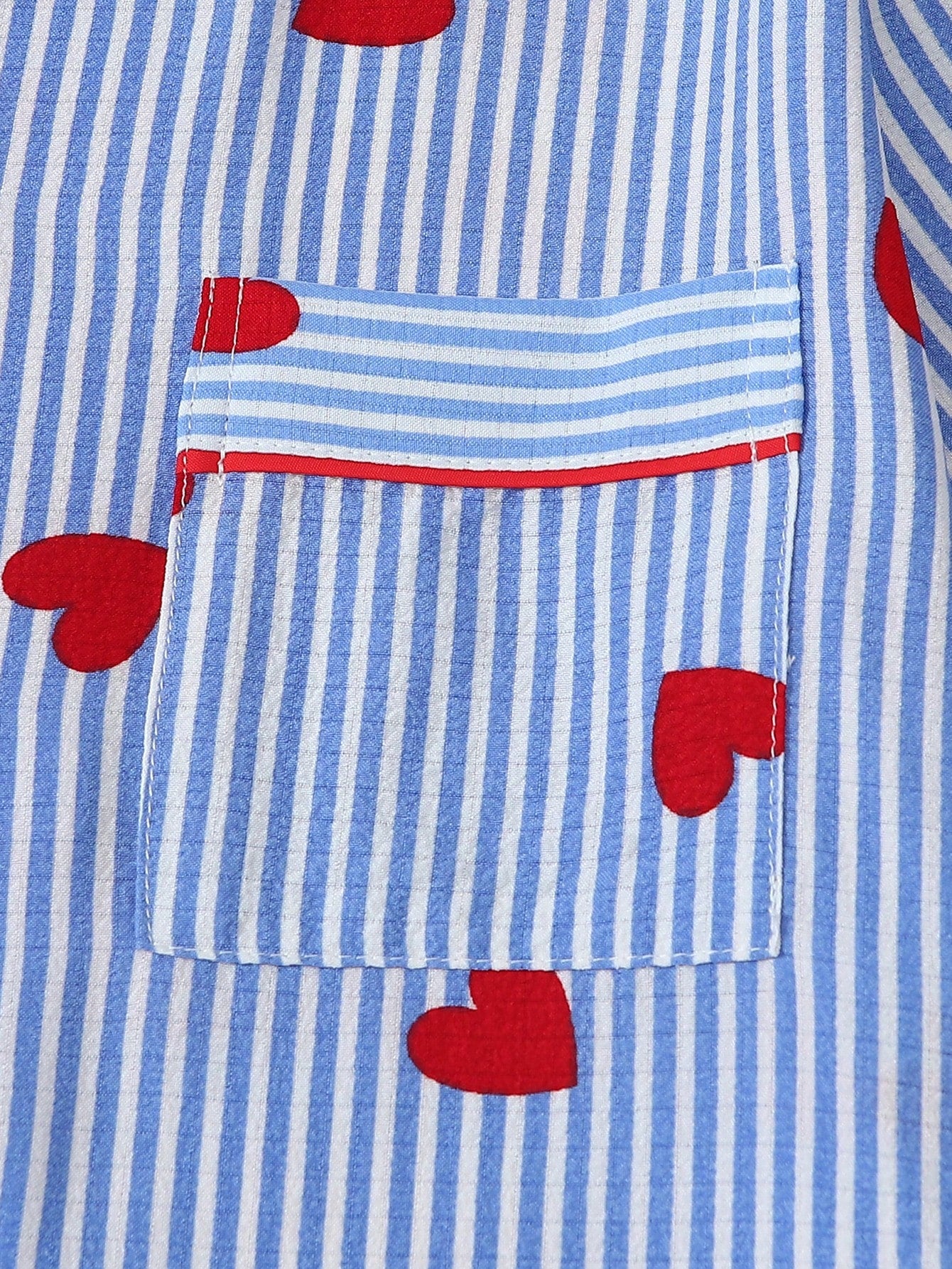 Blue Stripe Heart Print 3-Piece Women’s Pajama Set
