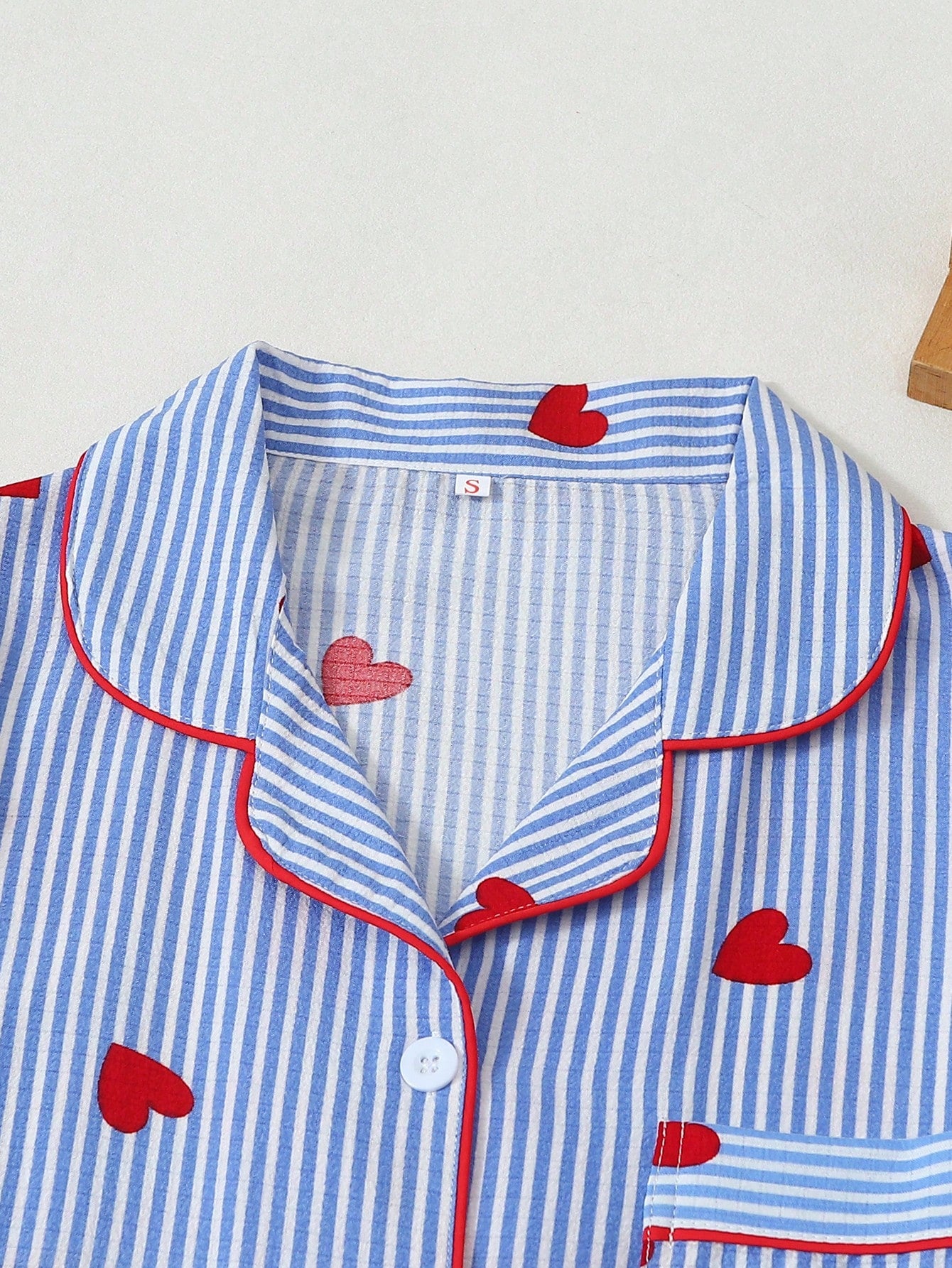 Blue Stripe Heart Print 3-Piece Women’s Pajama Set
