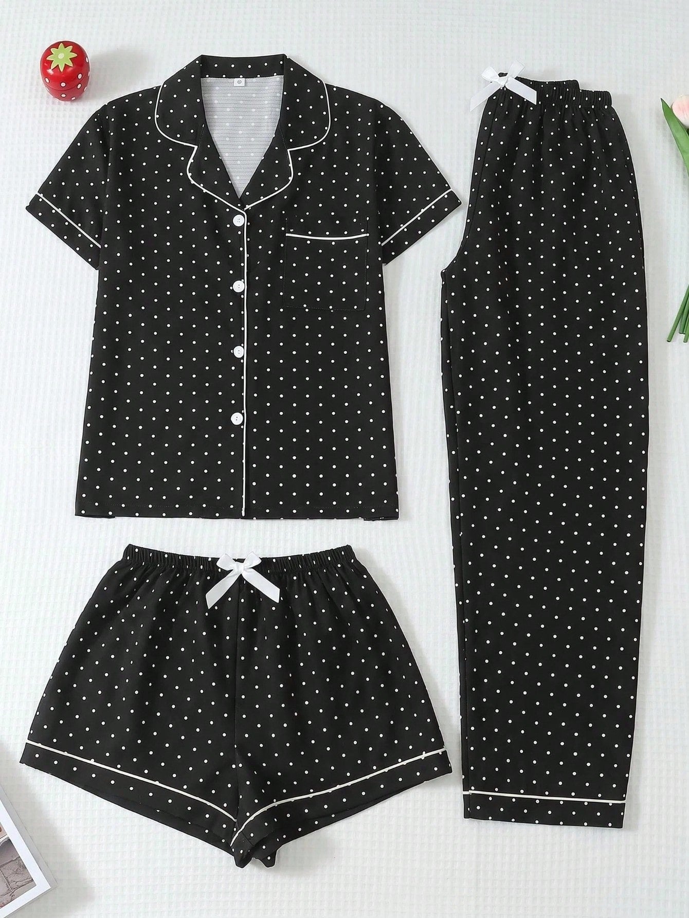 Classic Black Polka Dot 3-Piece Women’s Pajama Set