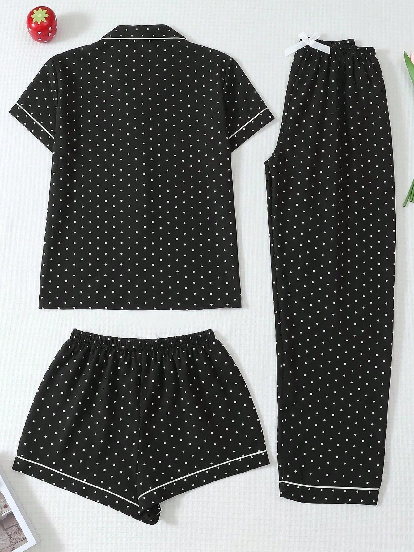 Classic Black Polka Dot 3-Piece Women’s Pajama Set