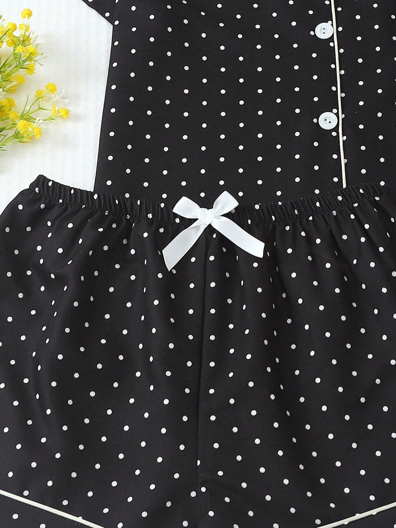 Classic Black Polka Dot 3-Piece Women’s Pajama Set