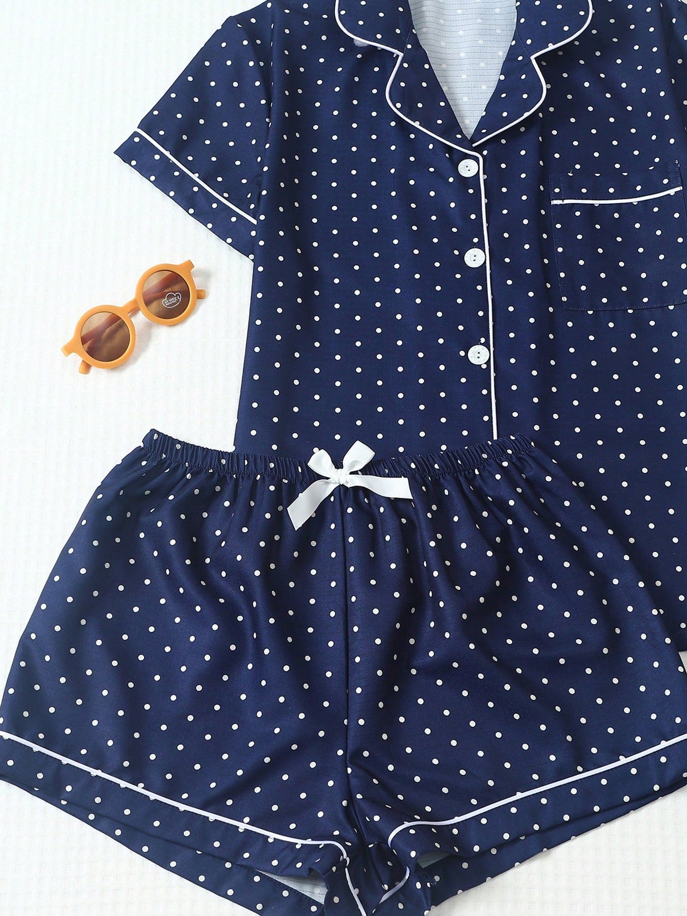 Navy Blue Polka Dot 3-Piece Women’s Pajama Set