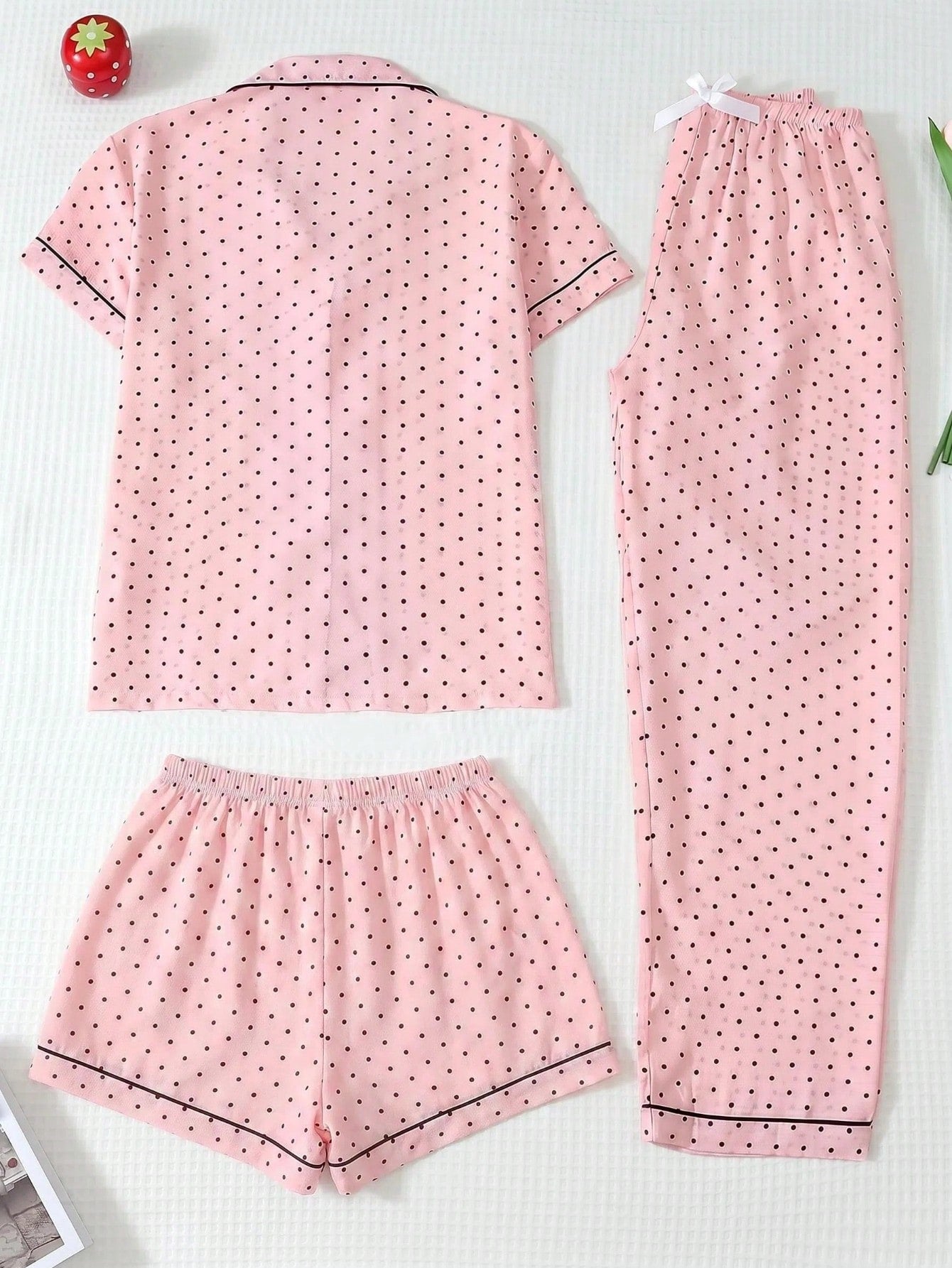Blush Pink Polka Dot 3-Piece Women’s Pajama Set
