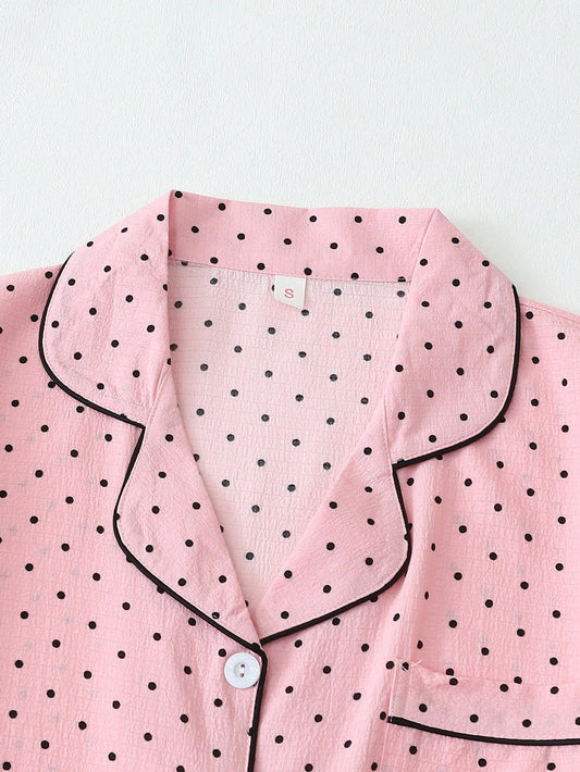 Blush Pink Polka Dot 3-Piece Women’s Pajama Set