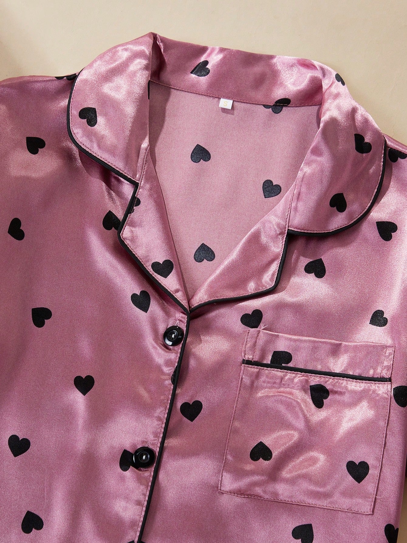 Rose Pink Satin Heart Print 3-Piece Women’s Pajama Set