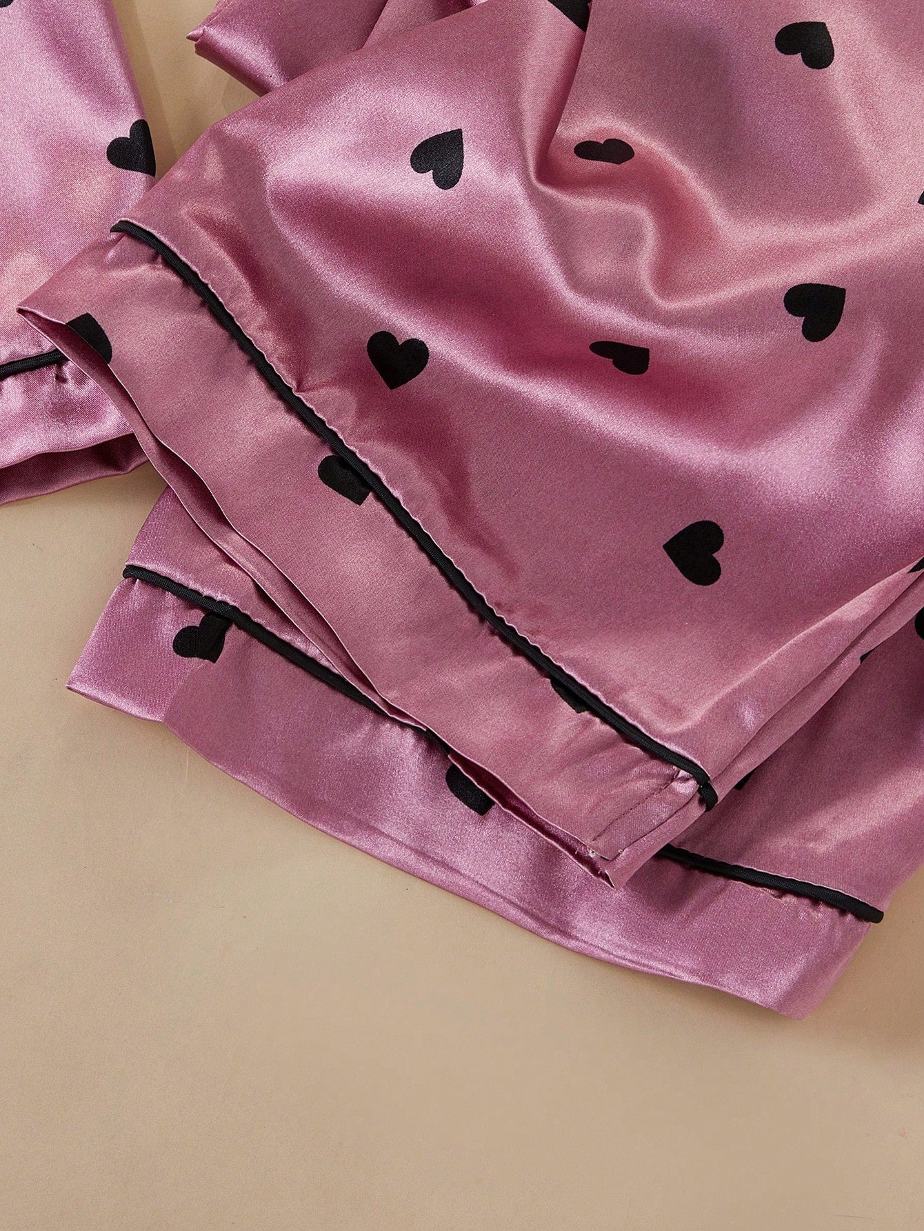 Rose Pink Satin Heart Print 3-Piece Women’s Pajama Set
