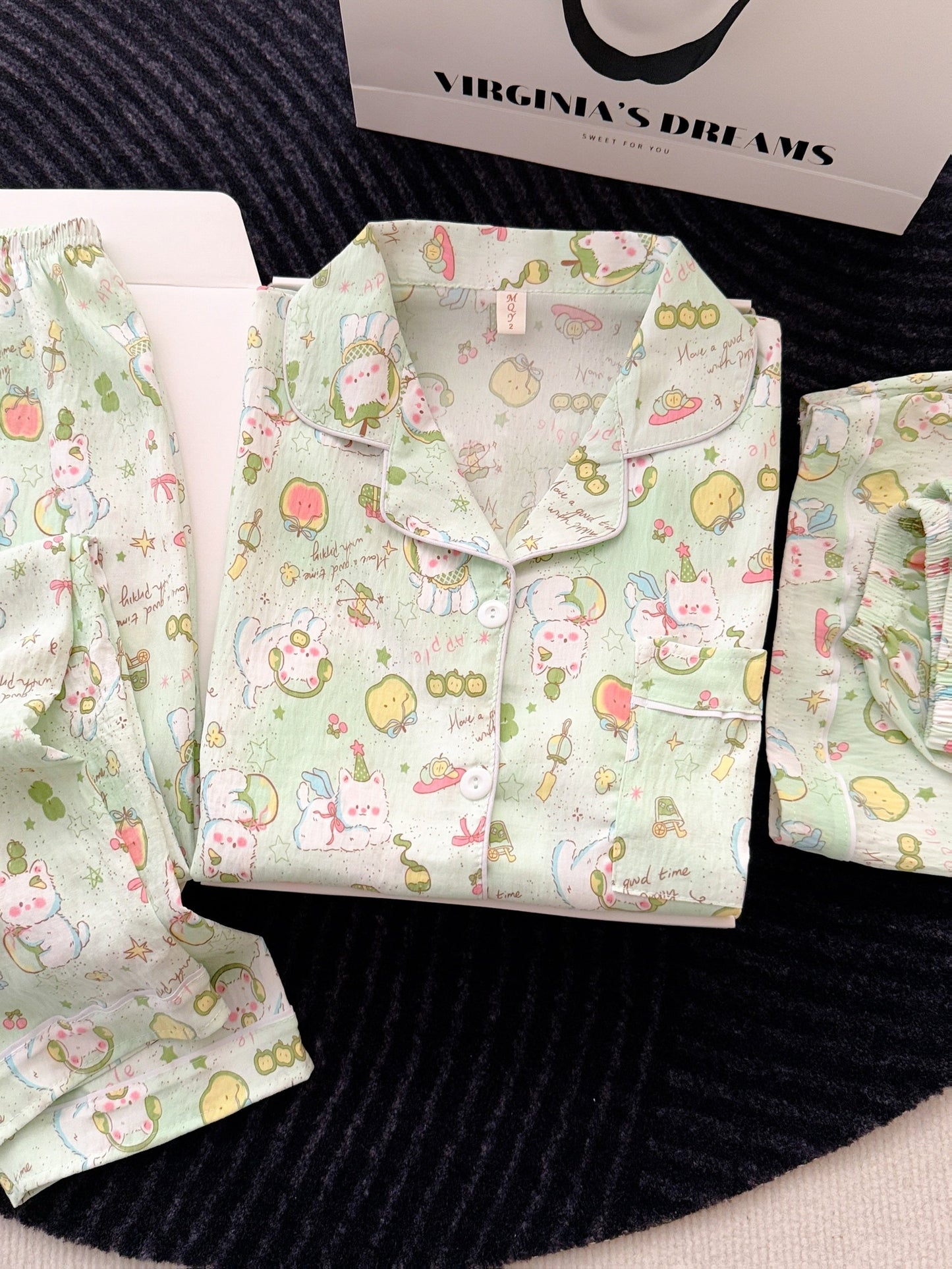 Minty Magic Cartoon 3-Piece Pajama Set – Shirt, Shorts & Pants