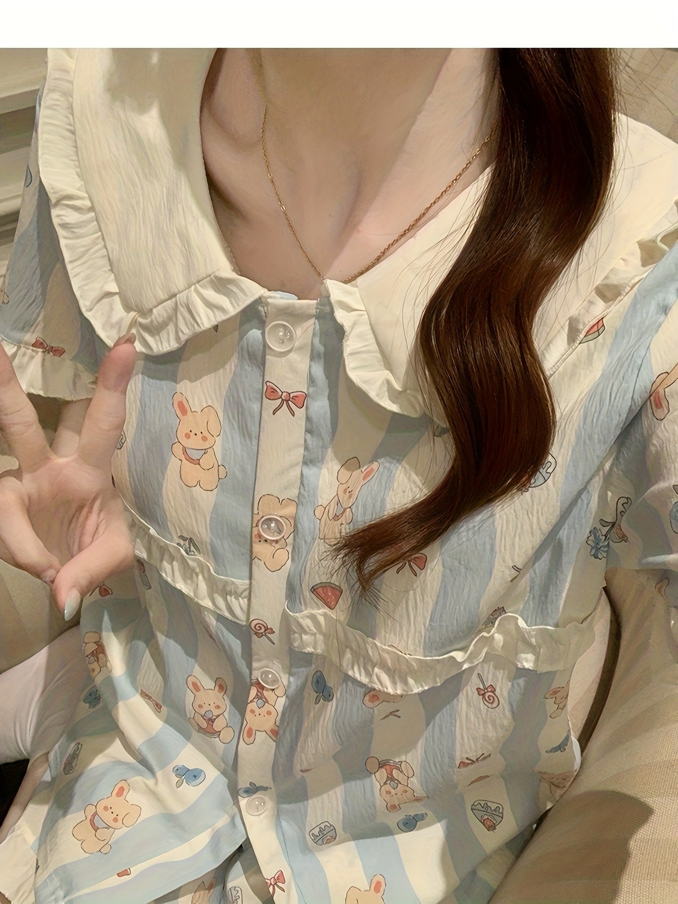 Blue Bunny Stripe 3-Piece Pajama Set