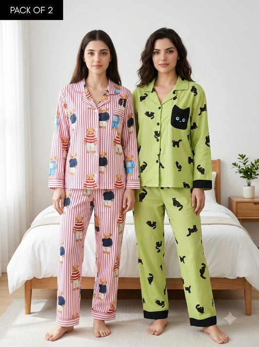 Teddy & Kitty Club PJ Set – Pack of 2