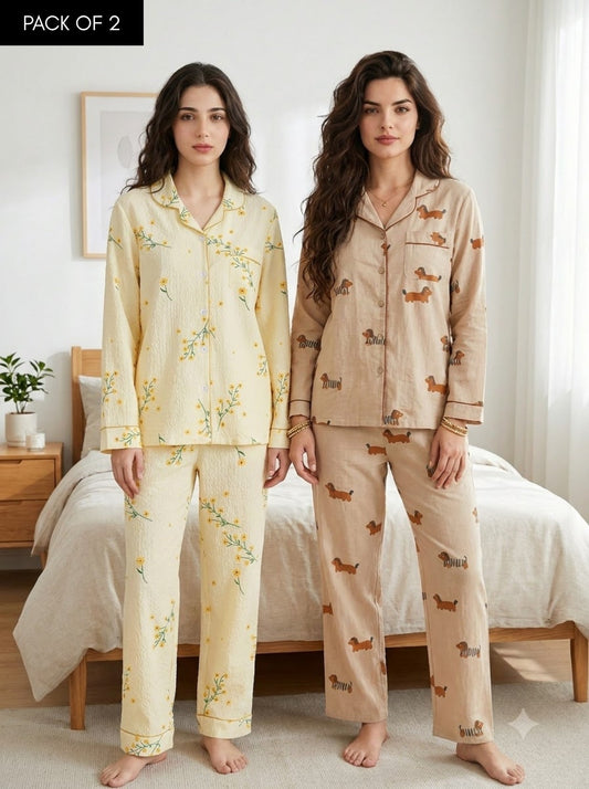 Daisy & Doodle – Printed Pajama Set | Pack of 2