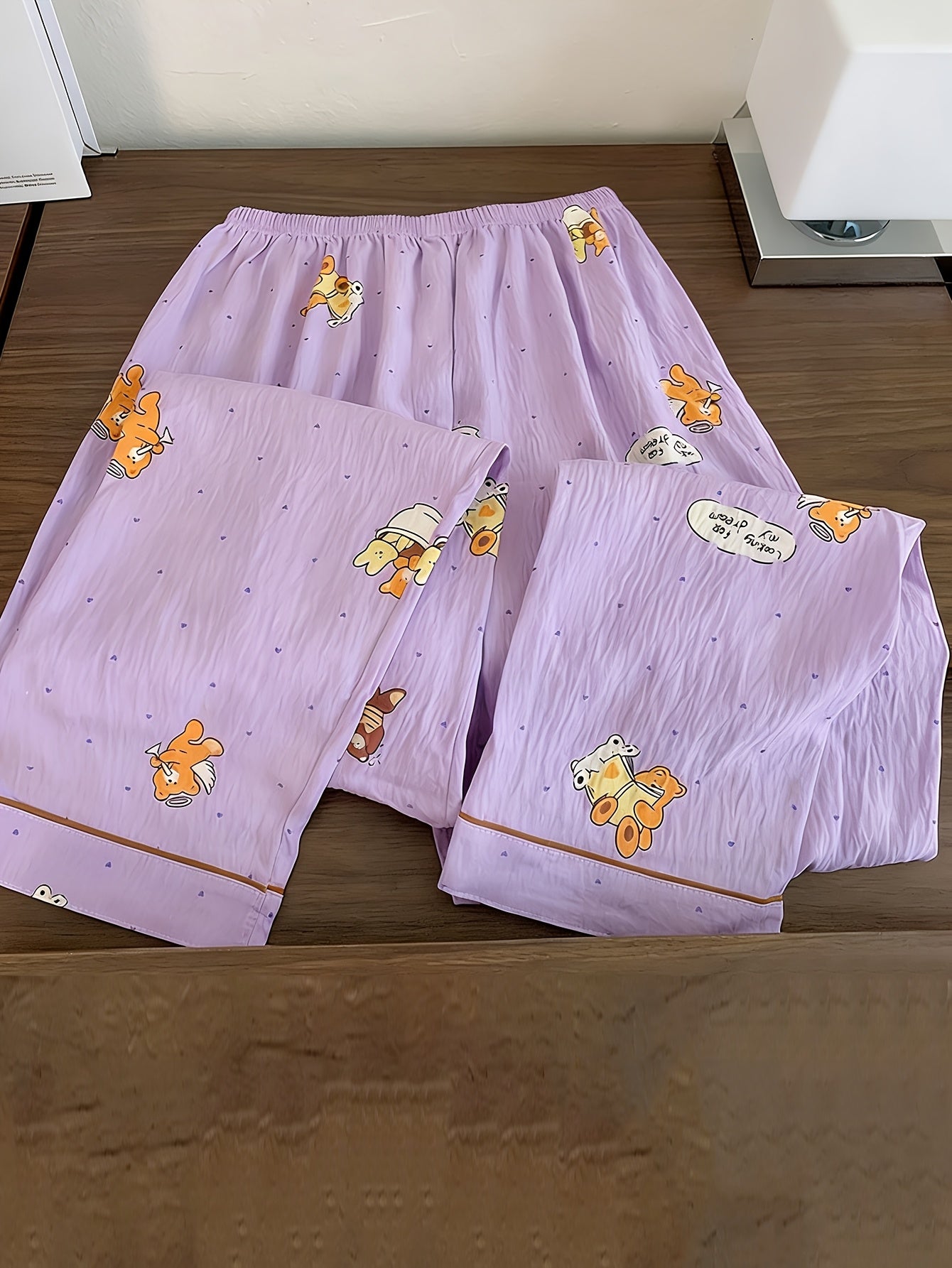 Lavender Teddy 3-Piece Pajama Set – Shirt, Shorts & Pants
