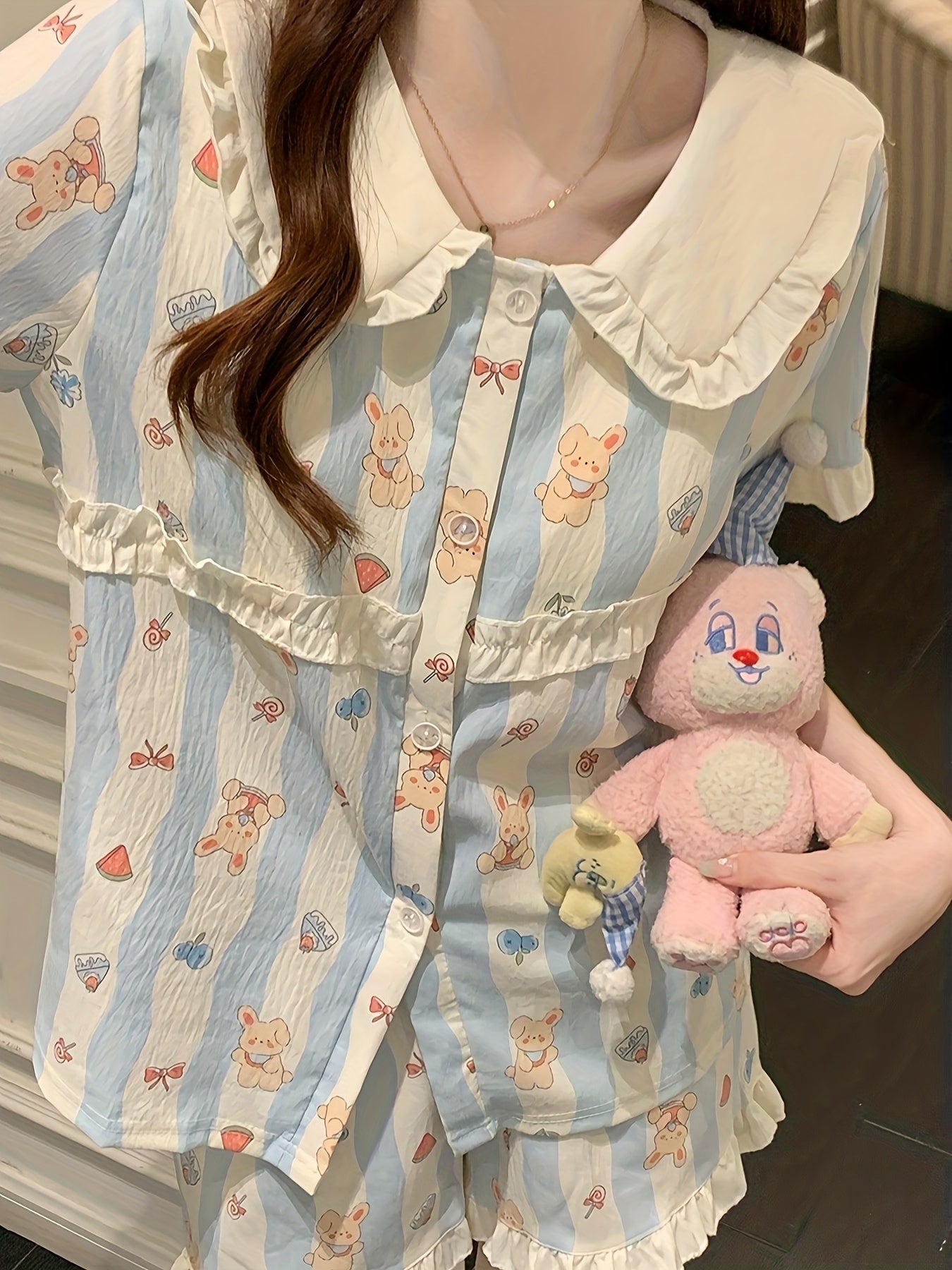 Blue Bunny Stripe 3-Piece Pajama Set