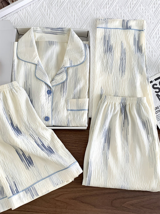 Ivory Stripe Luxe 3-Piece Pajama Set