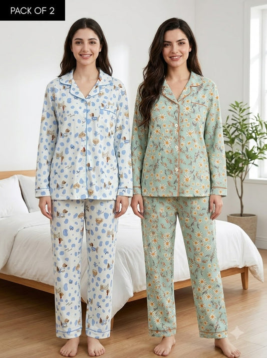 Daisy Dreams Duo – Printed Pajama Set | Pack of 2