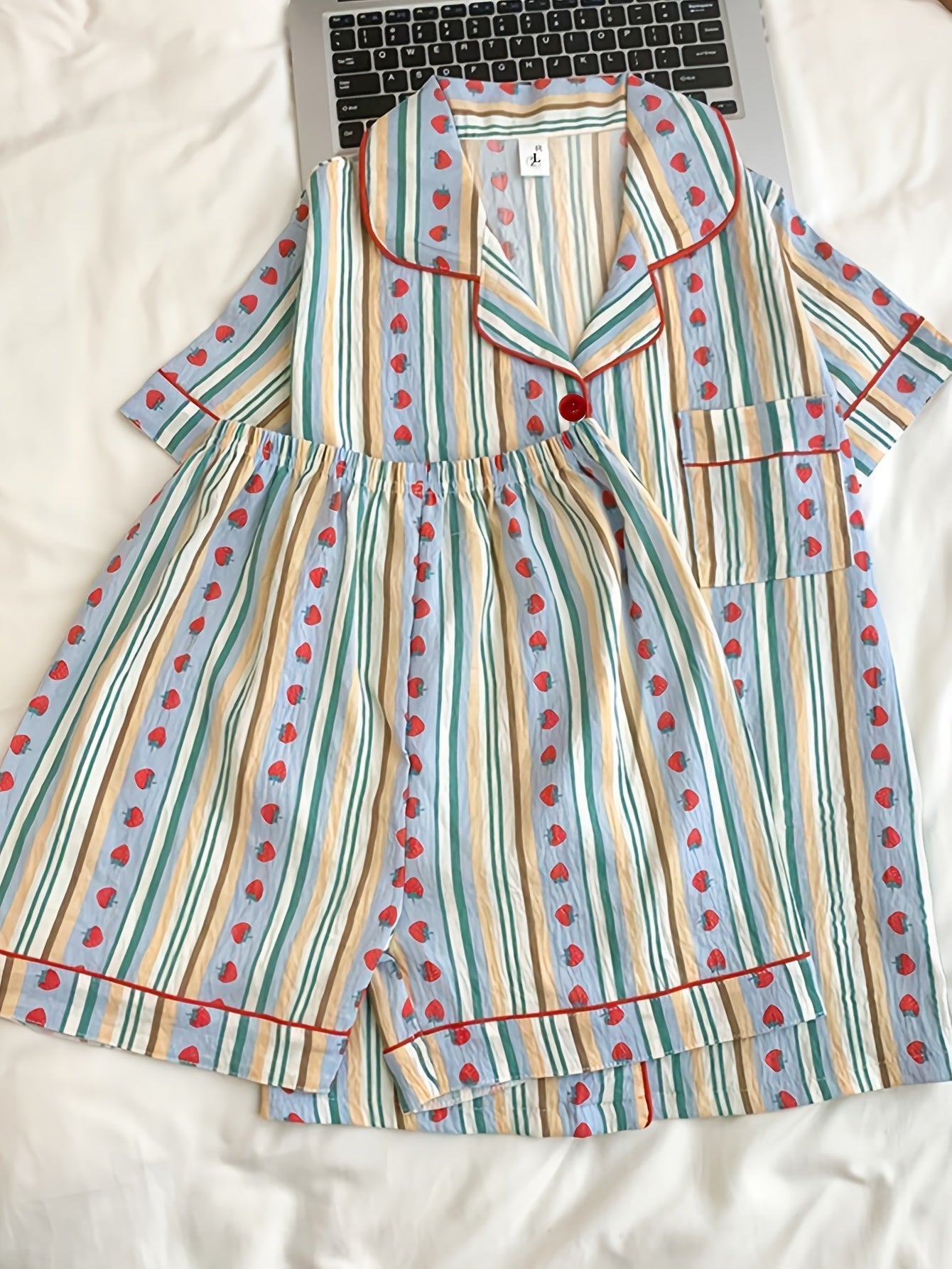 Strawberry Stripe Dream 3-Piece Pajama Set – Shirt, Shorts & Pants