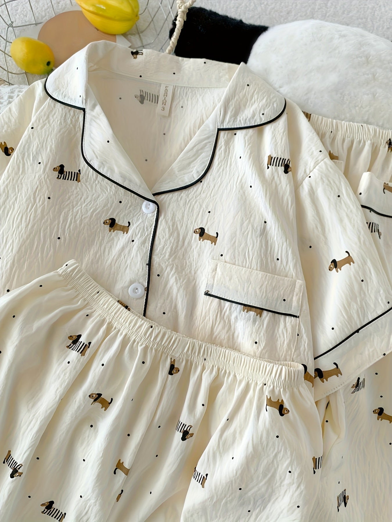 Creamy Pup Chic 3-Piece Pajama Set