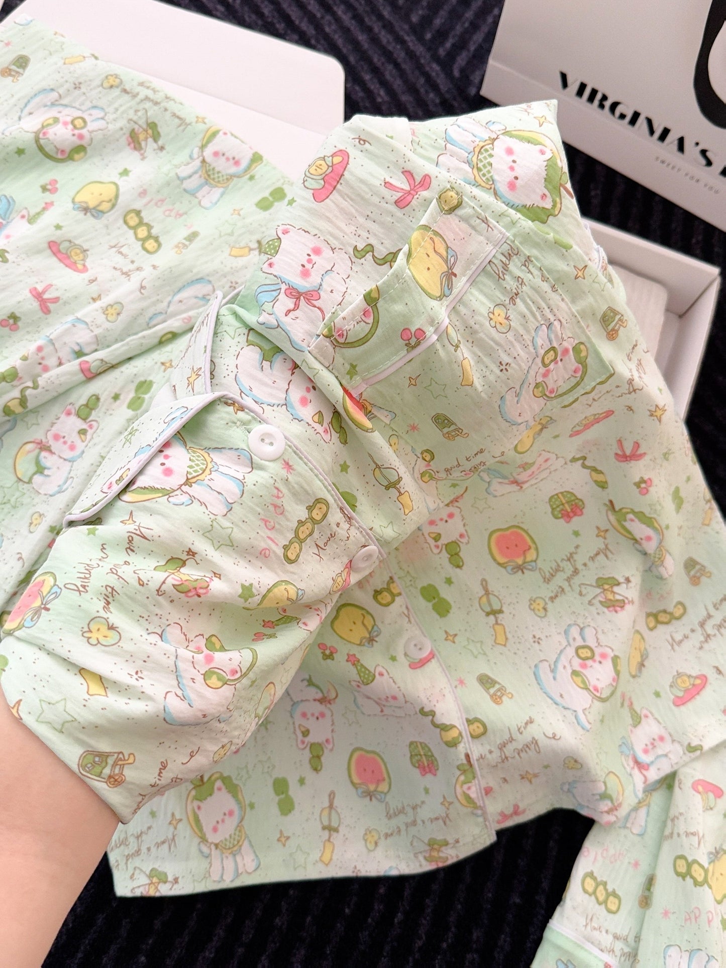 Minty Magic Cartoon 3-Piece Pajama Set – Shirt, Shorts & Pants