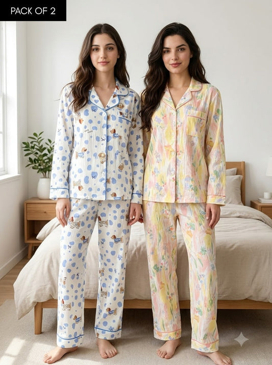 Dreamy Doodles Duo – Printed Pajama Set | Pack of 2