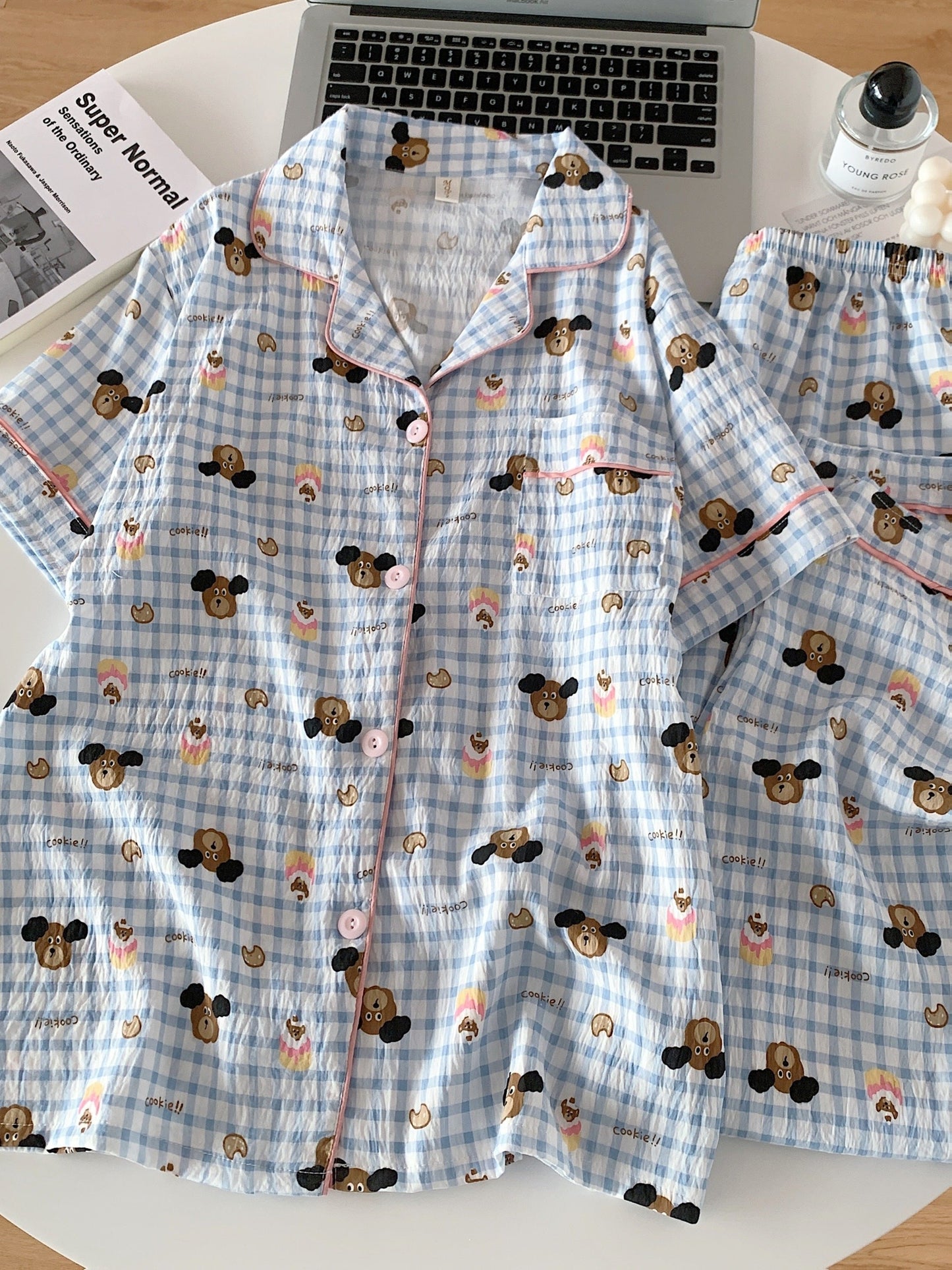 Cozy Bear Check 3-Piece Pajama Set – Shirt, Shorts & Pants