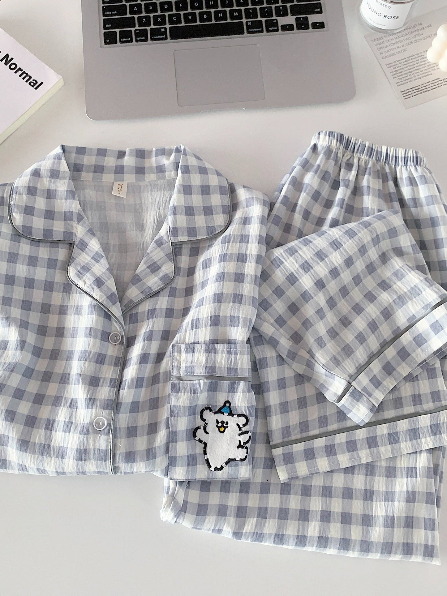 Cloud Check 3-Piece Pajama Set – Shirt, Shorts & Pants