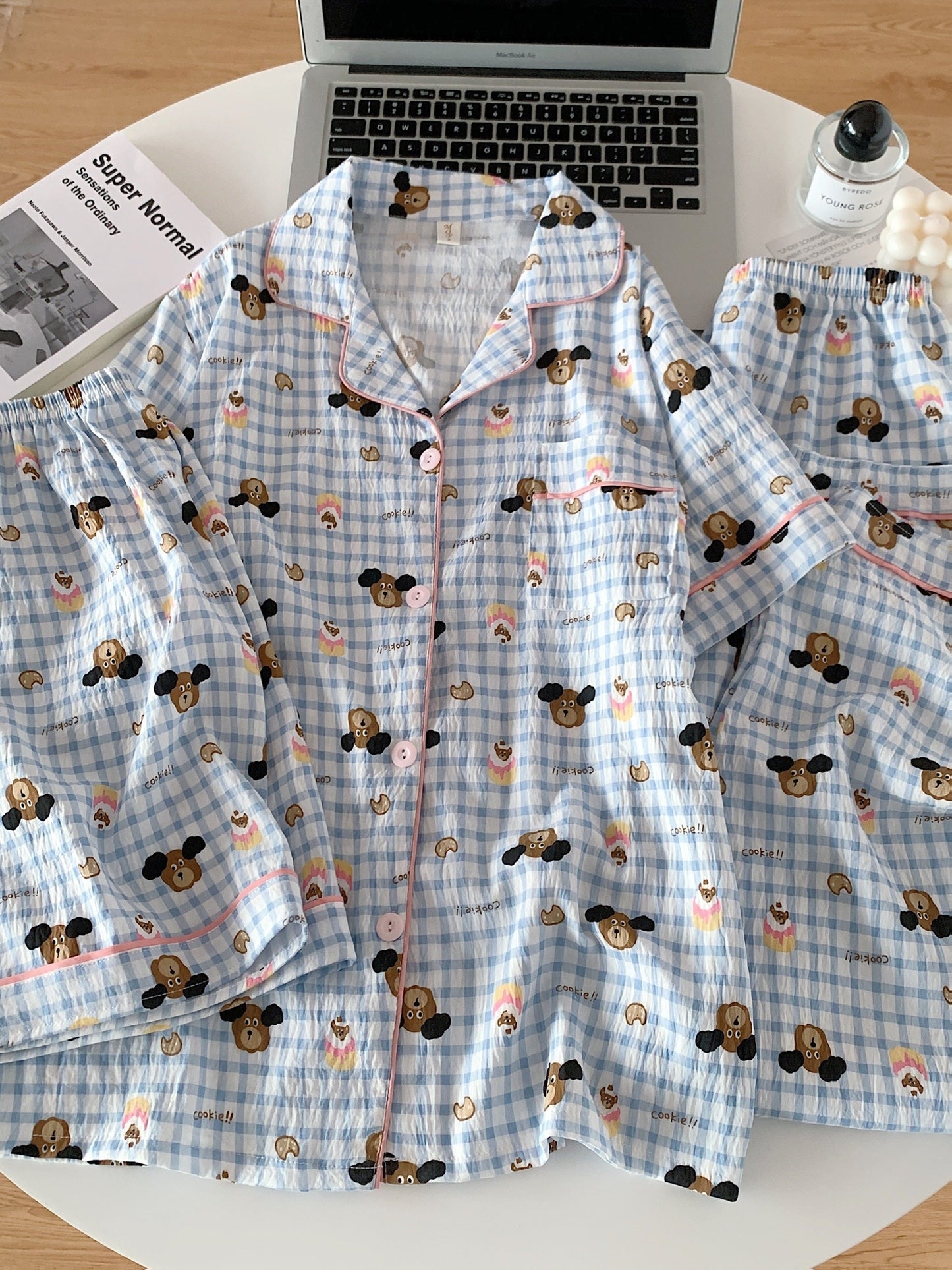 Cozy Bear Check 3-Piece Pajama Set – Shirt, Shorts & Pants