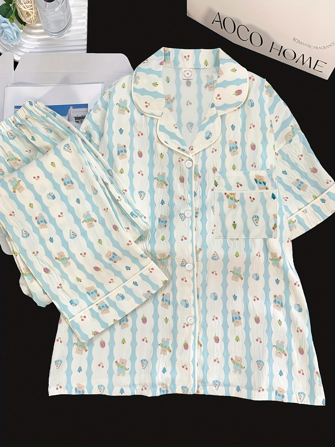 Blueberry Bear Stripe 3-Piece Pajama Set