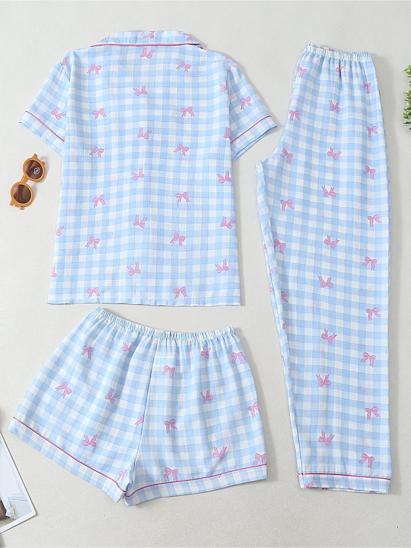 Blue Bow Bliss 3-Piece Pajama Set