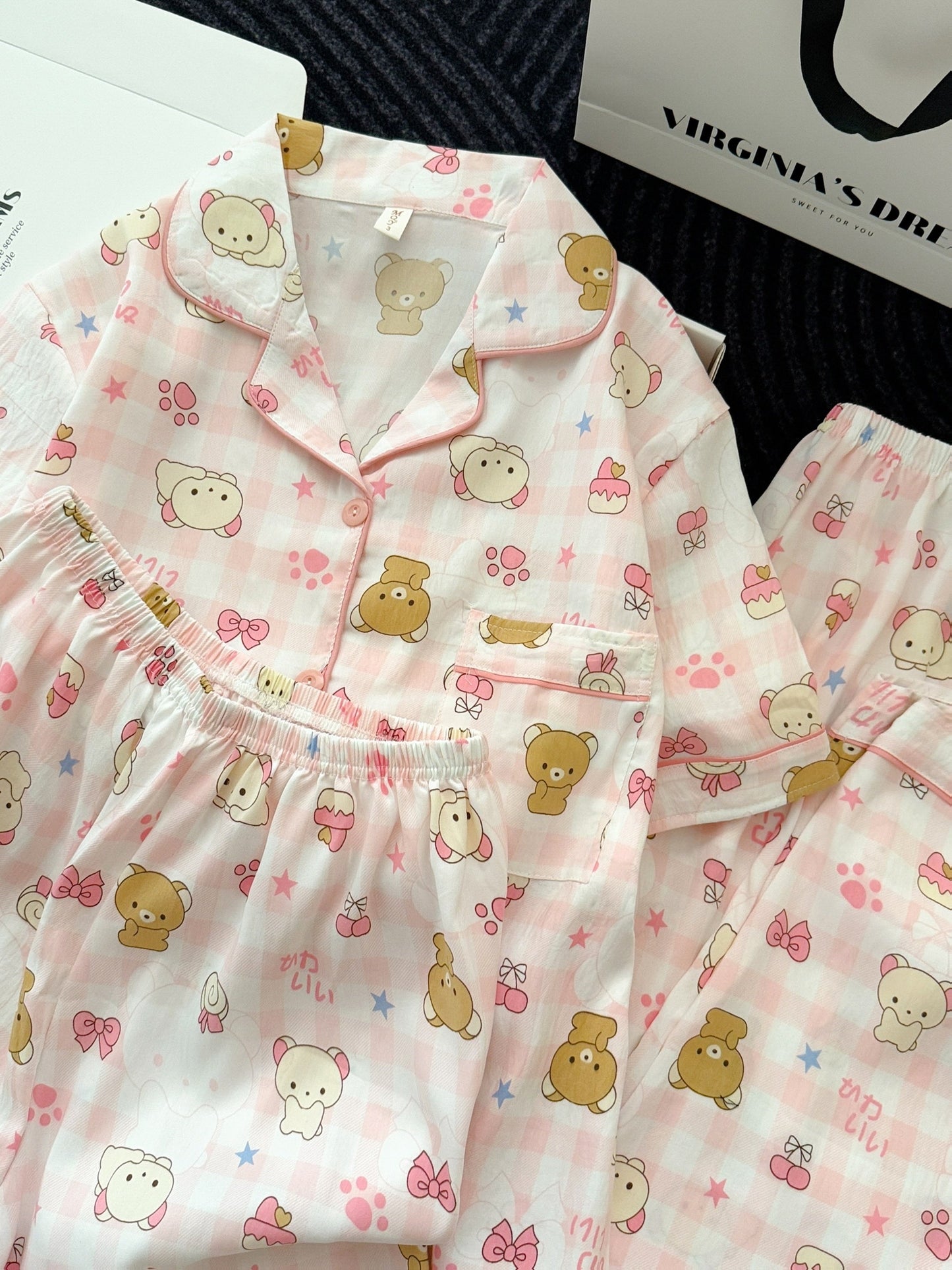 Pink Teddy Dream 3-Piece Pajama Set – Shirt, Shorts & Pants