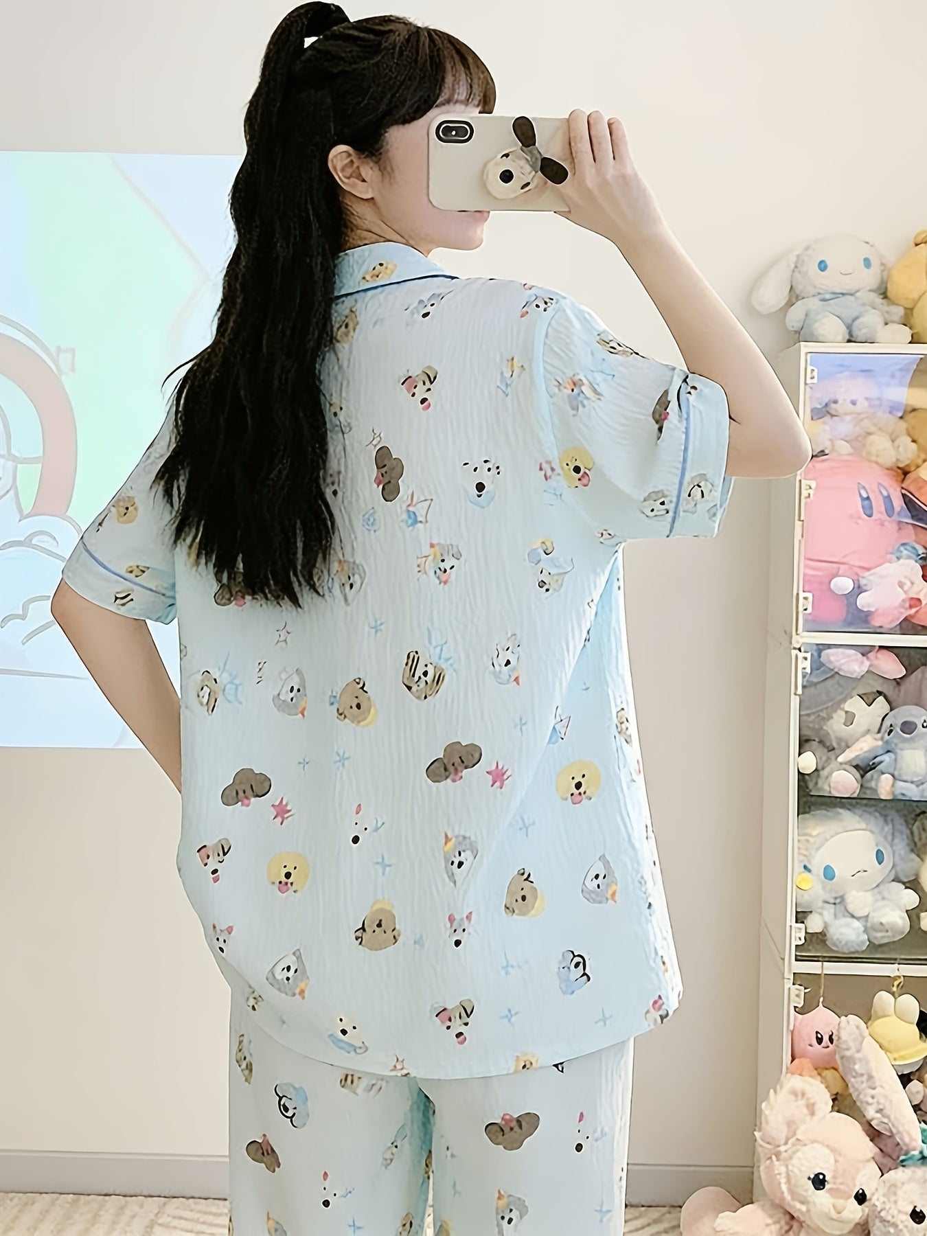 Sky Blue Puppy Charm 3-Piece Pajama Set – Shirt, Shorts & Pants