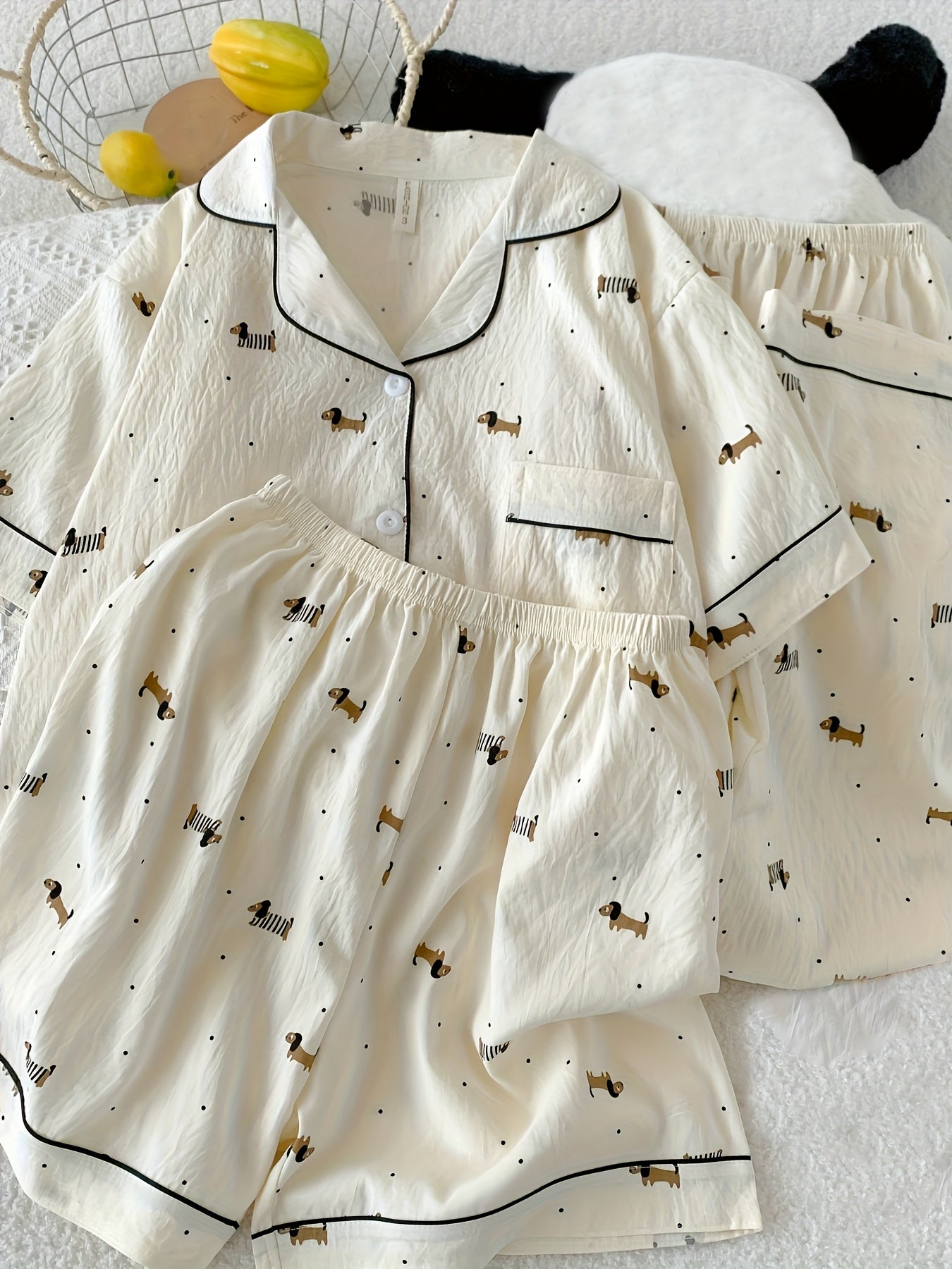 Creamy Pup Chic 3-Piece Pajama Set