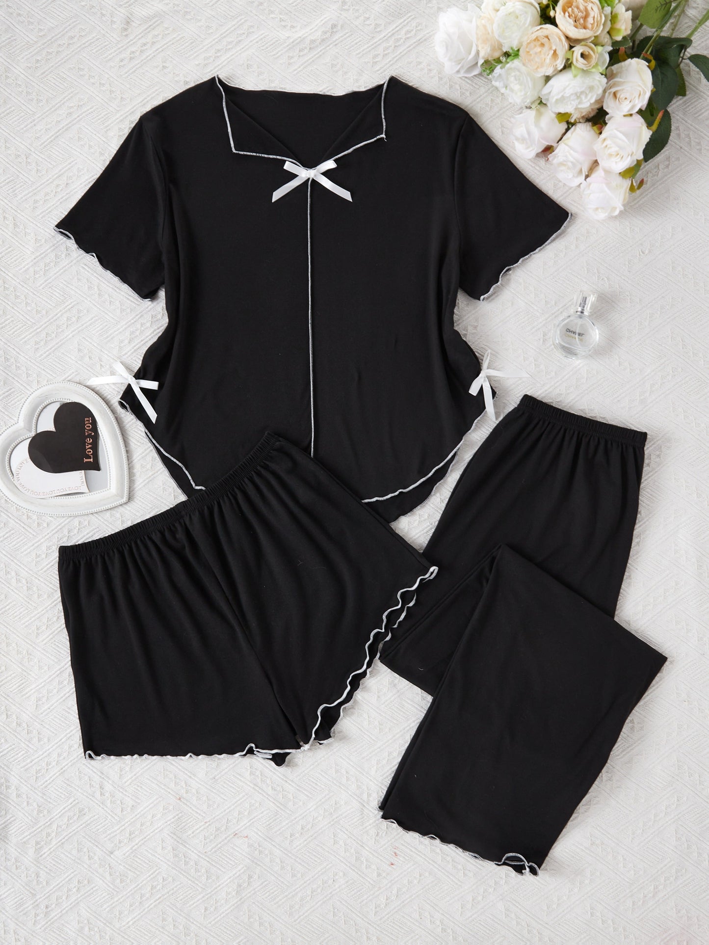 Midnight Bow 3-Piece Lounge Pajama Set