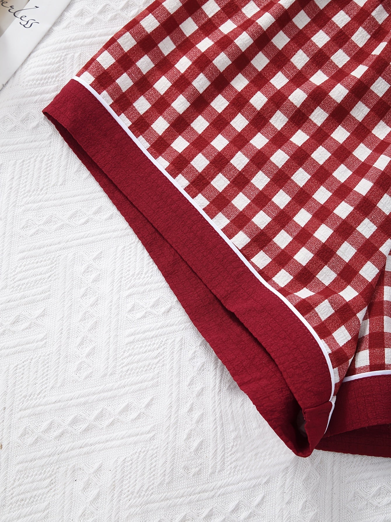 Cherry Gingham 3-Piece Women’s Pajama Set – Burgundy