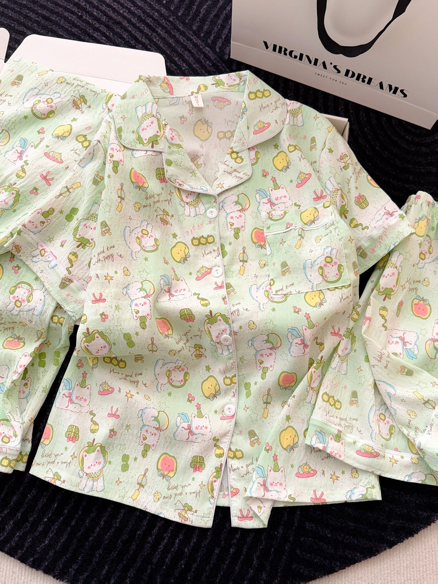 Minty Magic Cartoon 3-Piece Pajama Set – Shirt, Shorts & Pants