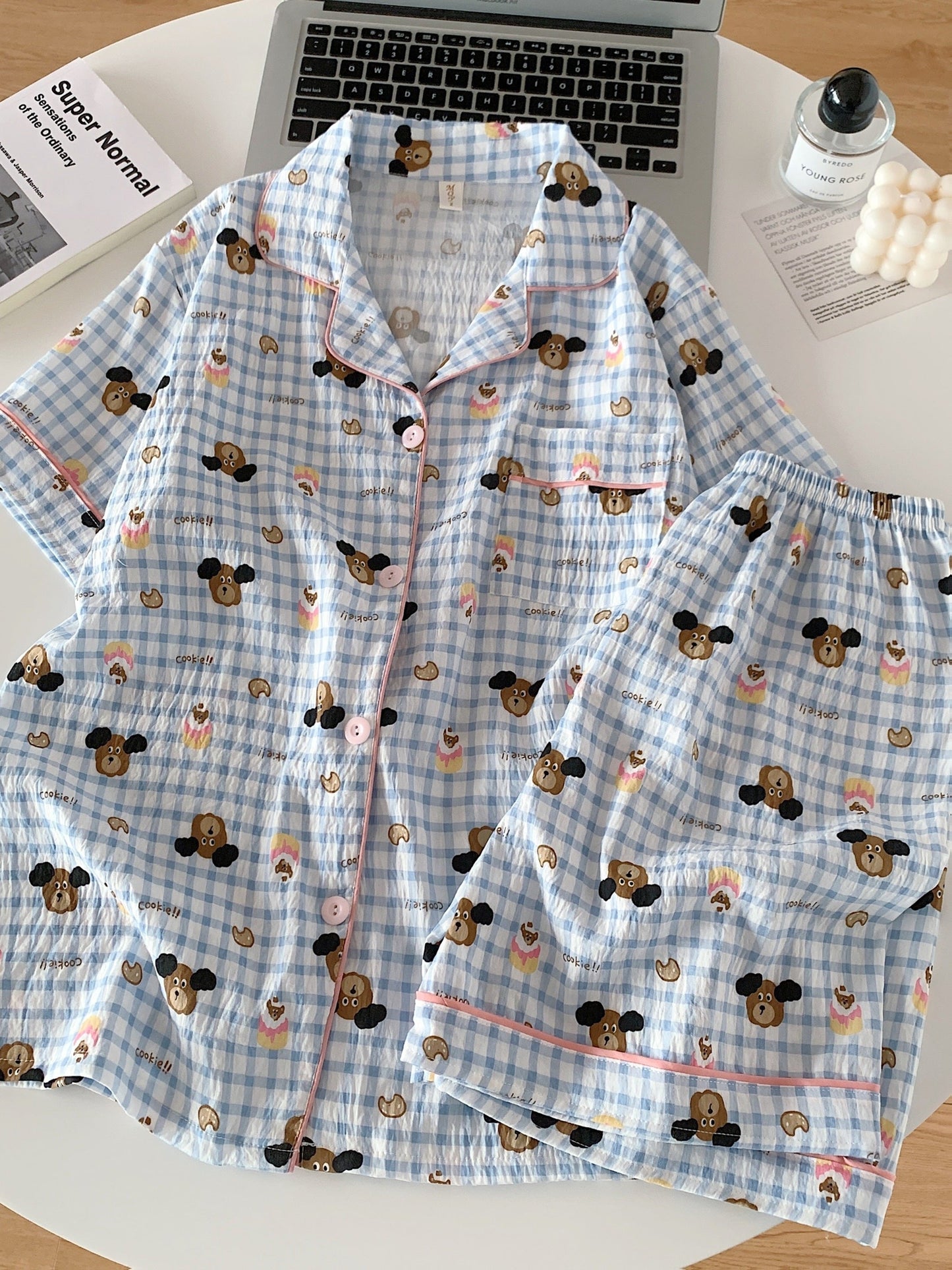 Cozy Bear Check 3-Piece Pajama Set – Shirt, Shorts & Pants