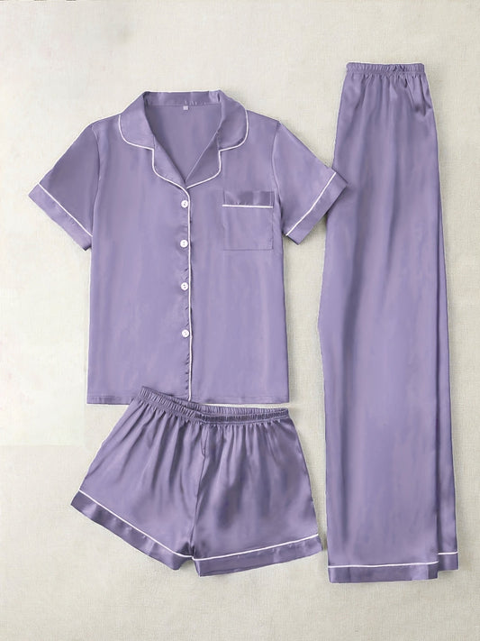 Lavender Luxe 3-Piece Satin Pajama Set