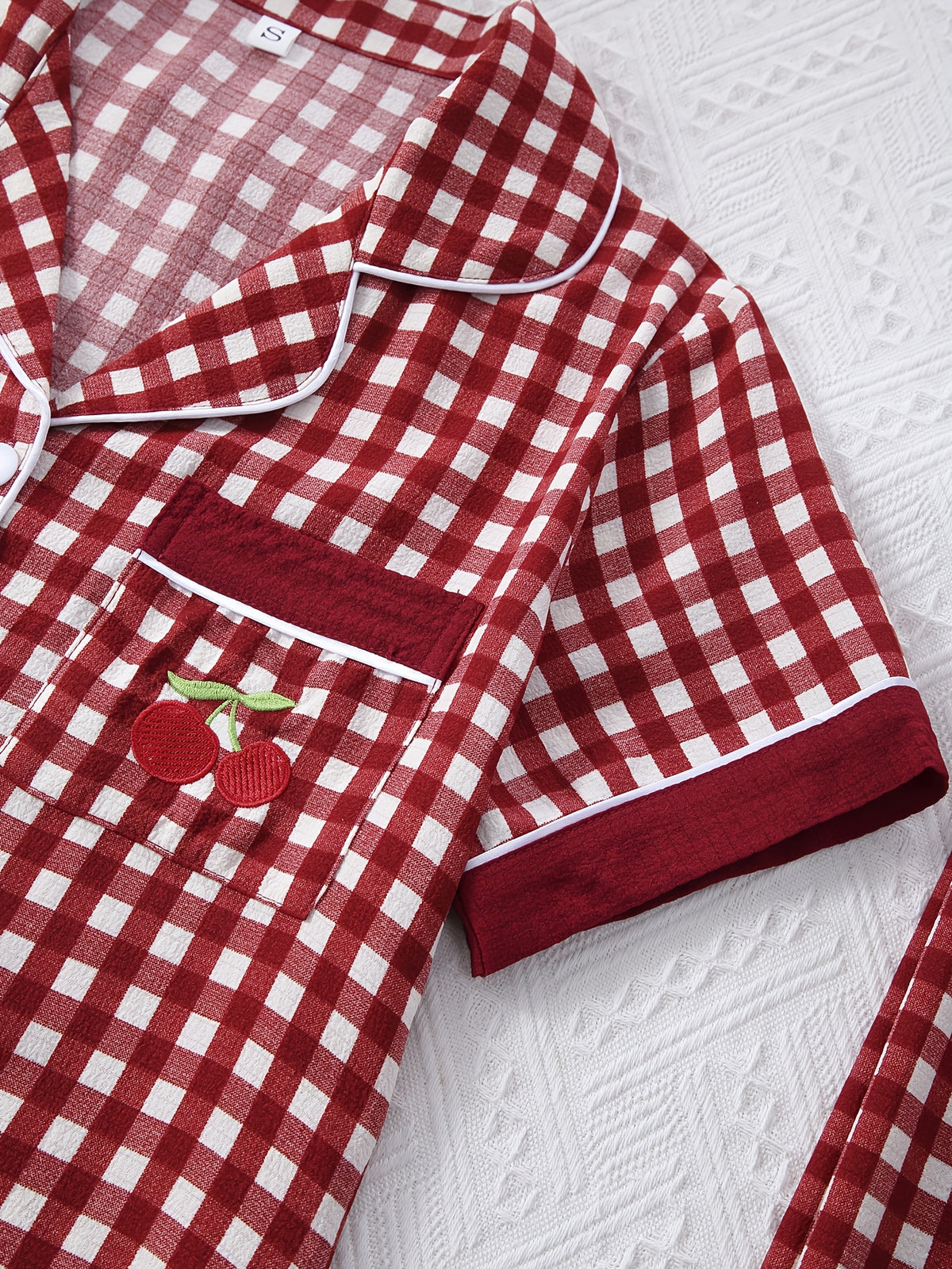 Cherry Gingham 3-Piece Women’s Pajama Set – Burgundy