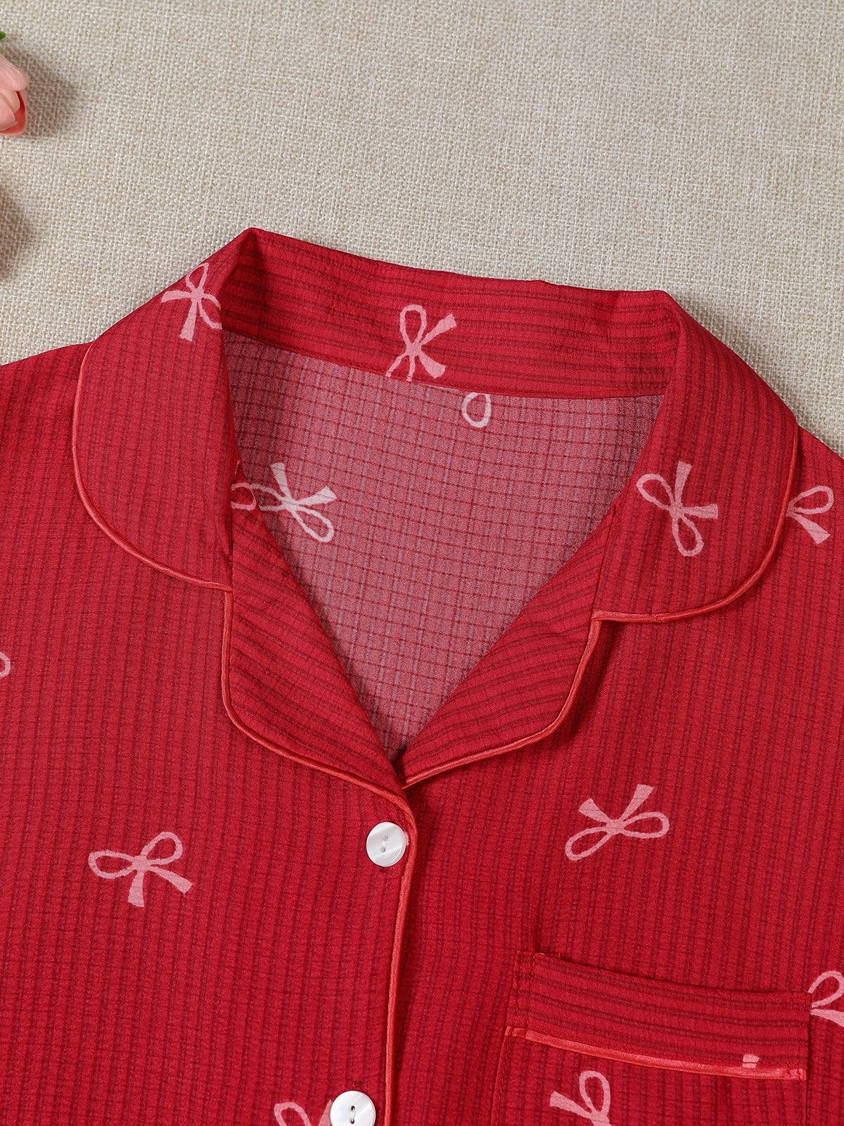 Cherry Red Bow Print 3-Piece Women’s Pajama Set