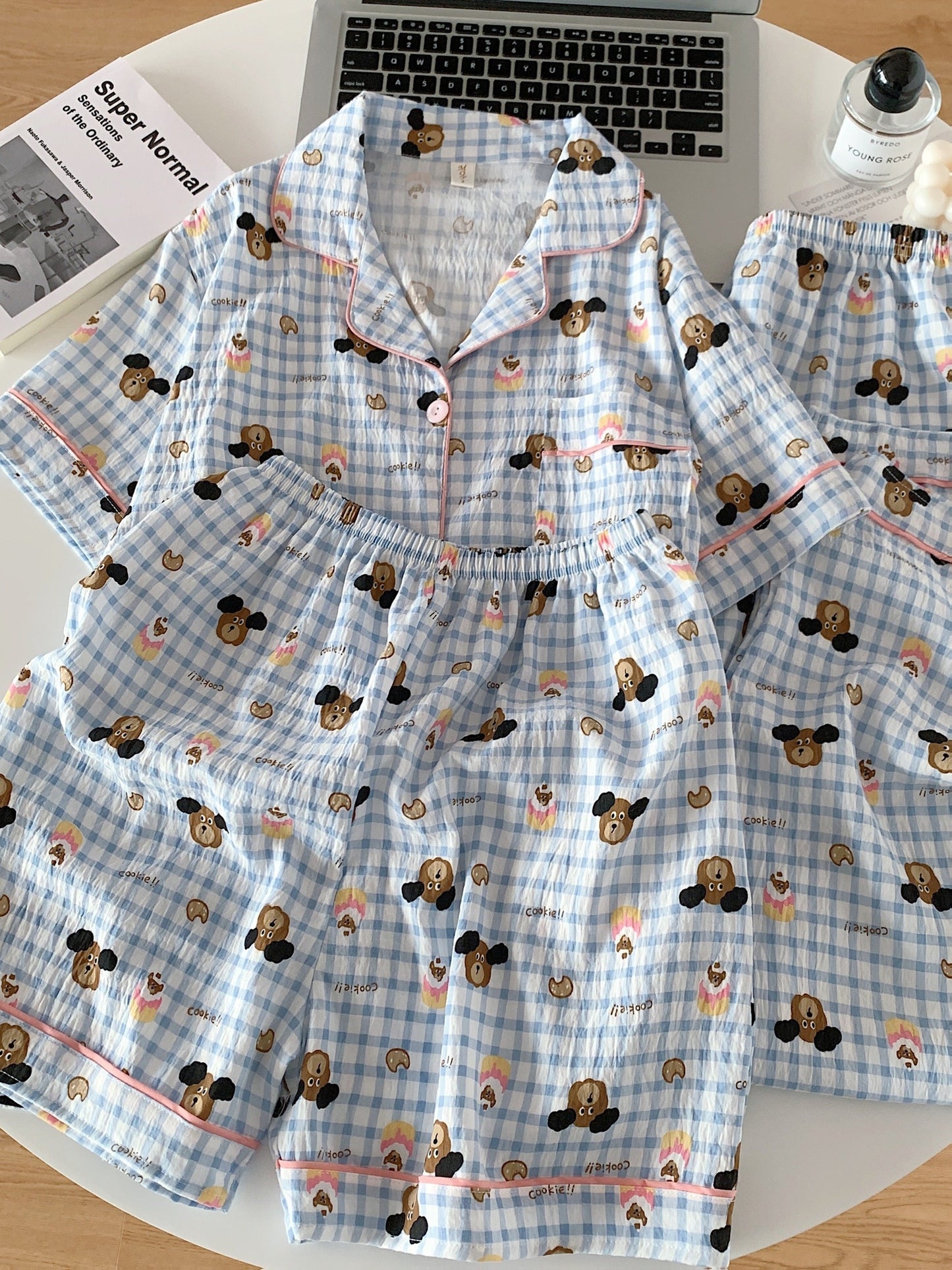 Cozy Bear Check 3-Piece Pajama Set – Shirt, Shorts & Pants