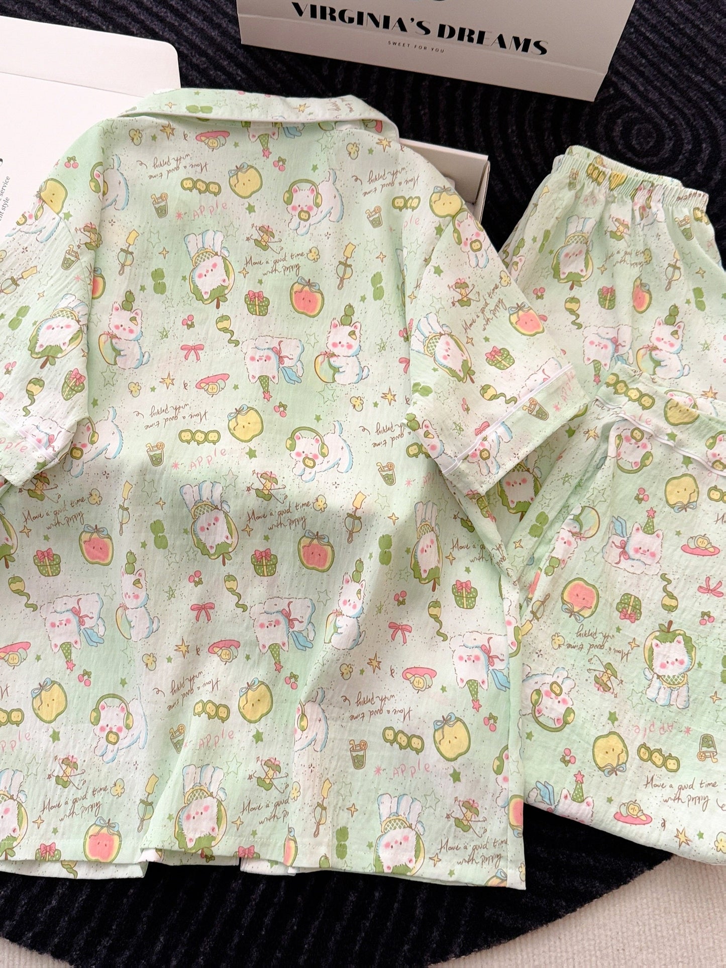 Minty Magic Cartoon 3-Piece Pajama Set – Shirt, Shorts & Pants