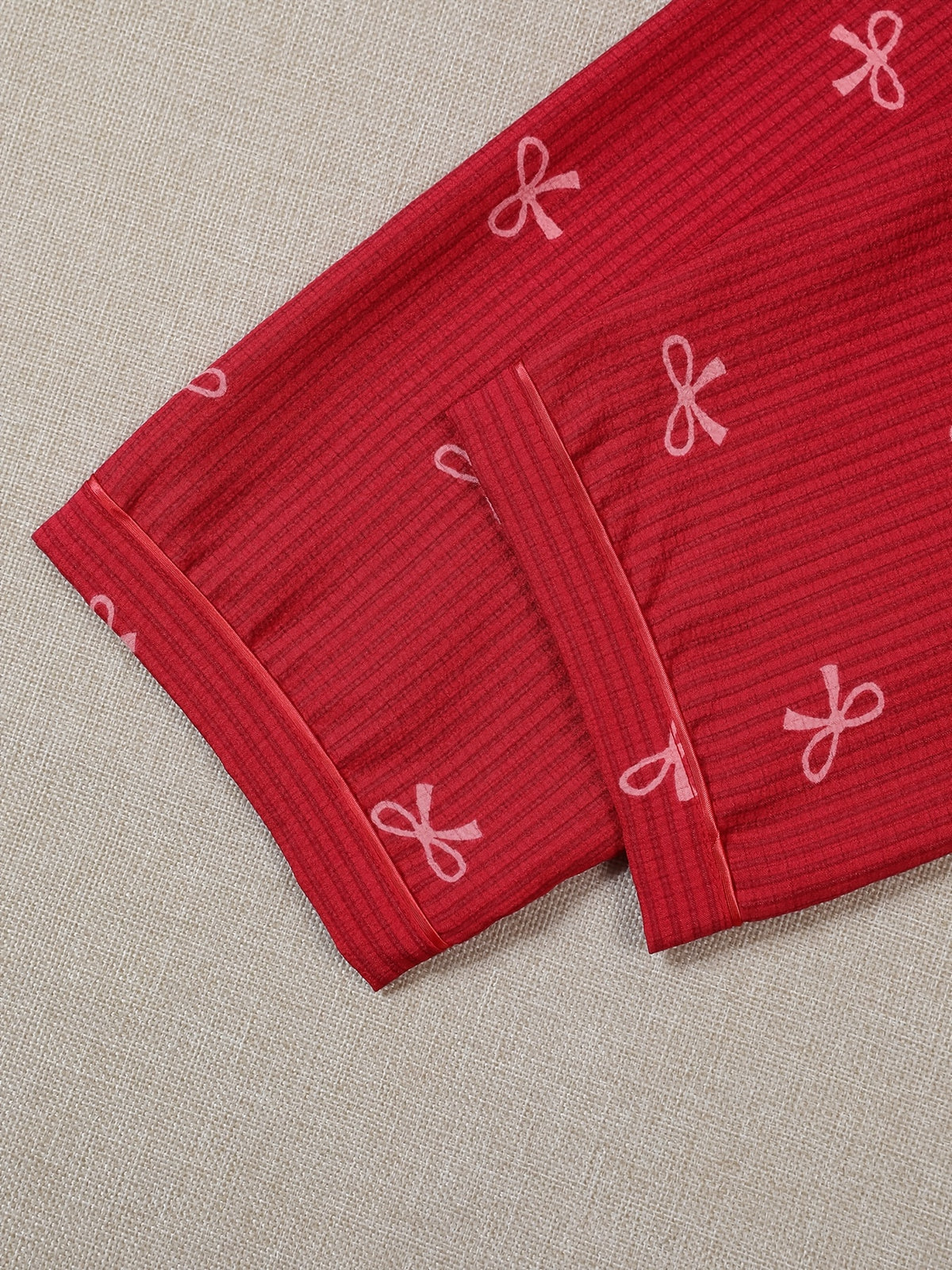 Cherry Red Bow Print 3-Piece Women’s Pajama Set