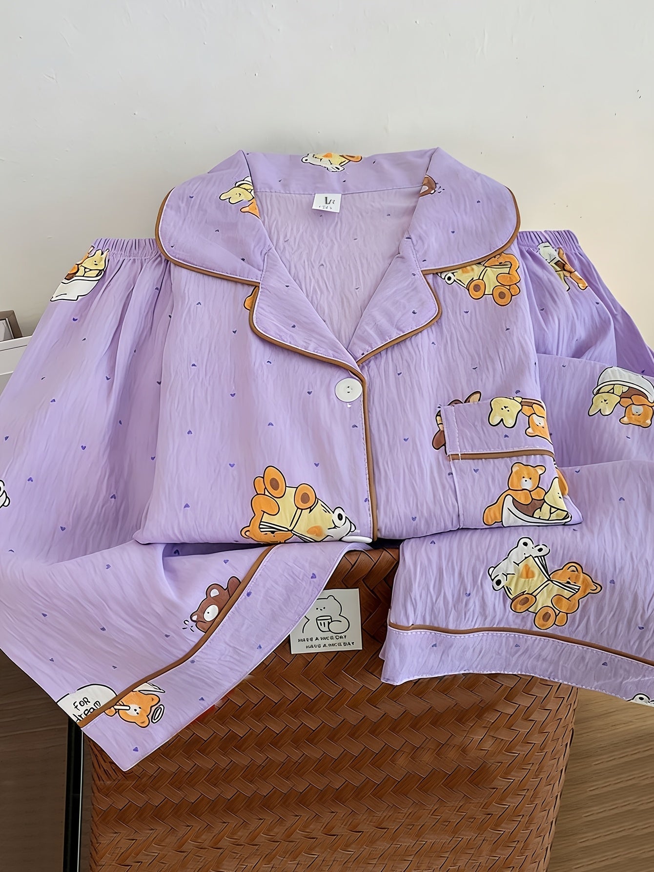 Lavender Teddy 3-Piece Pajama Set – Shirt, Shorts & Pants
