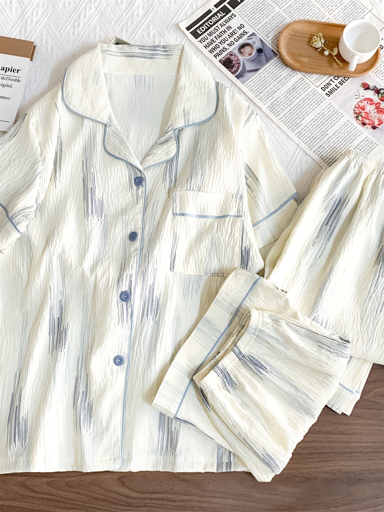 Ivory Stripe Luxe 3-Piece Pajama Set