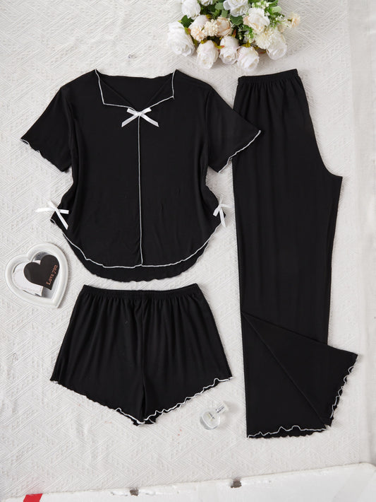 Midnight Bow 3-Piece Lounge Pajama Set