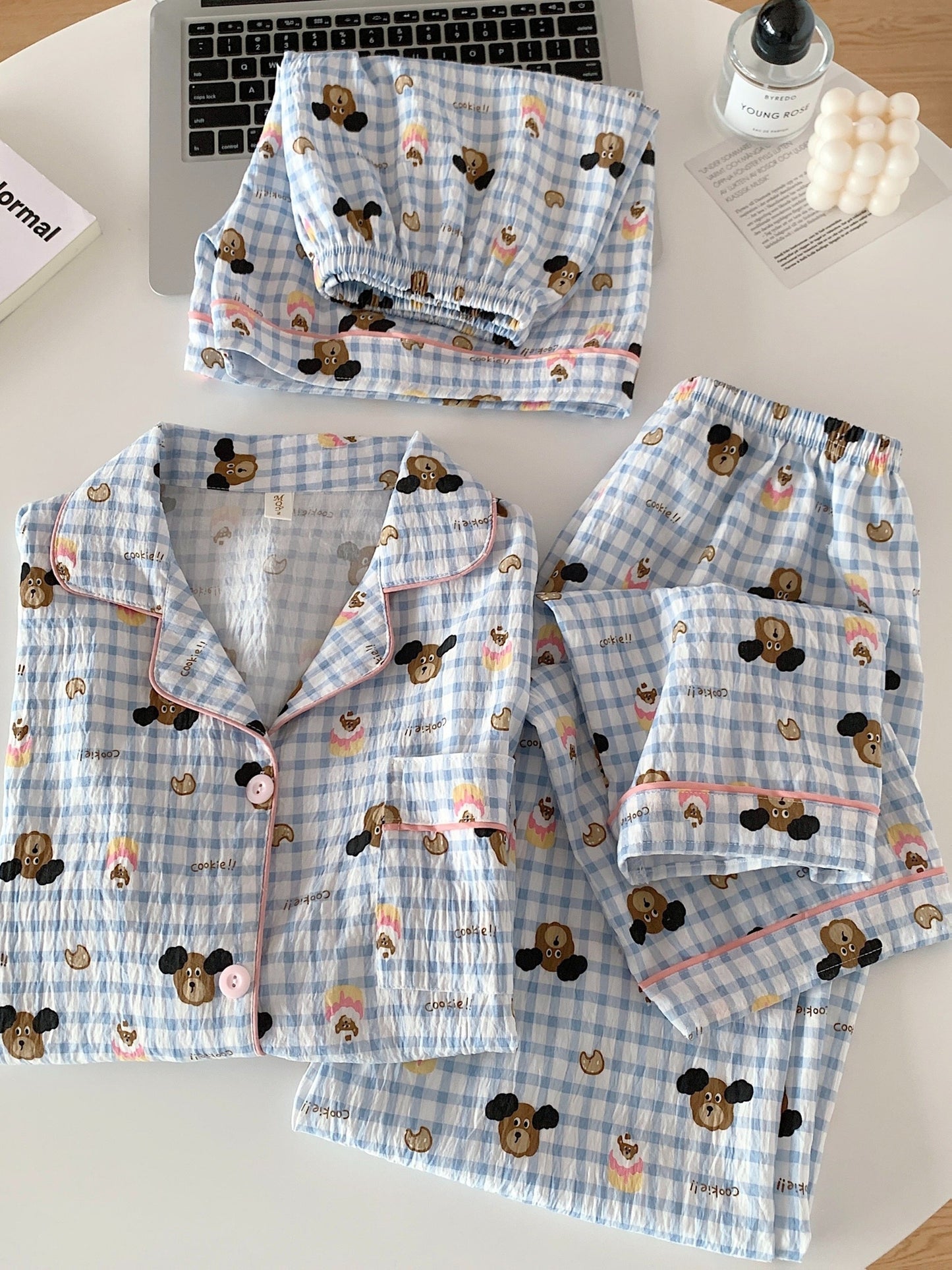 Cozy Bear Check 3-Piece Pajama Set – Shirt, Shorts & Pants