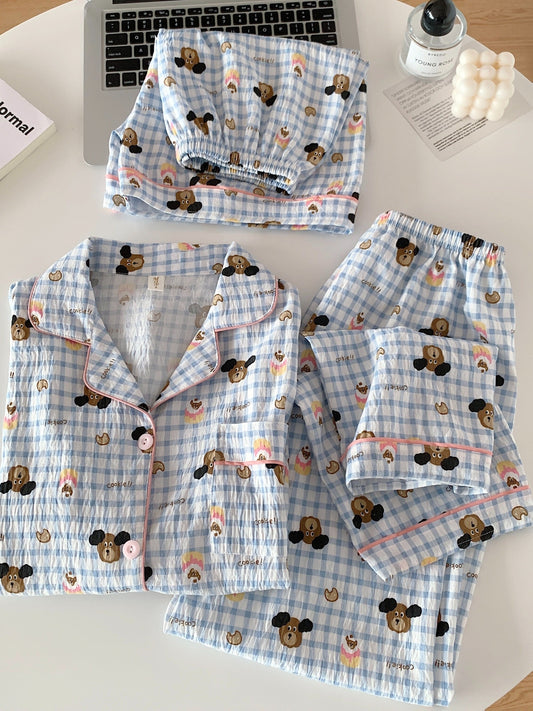 Cozy Bear Check 3-Piece Pajama Set – Shirt, Shorts & Pants