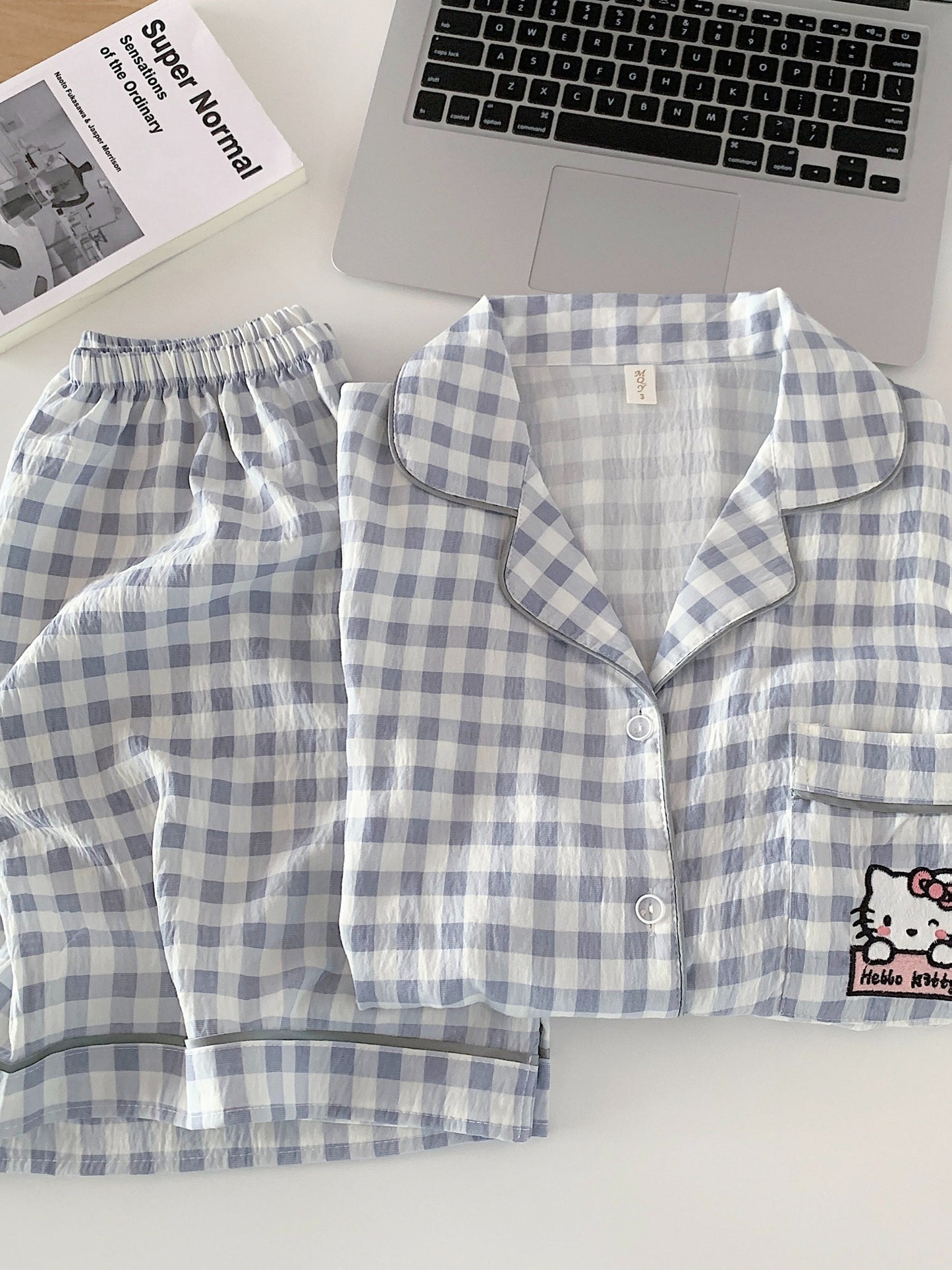 Hello Kitty Cloud Check 3-Piece Pajama Set – Shirt, Shorts & Pants