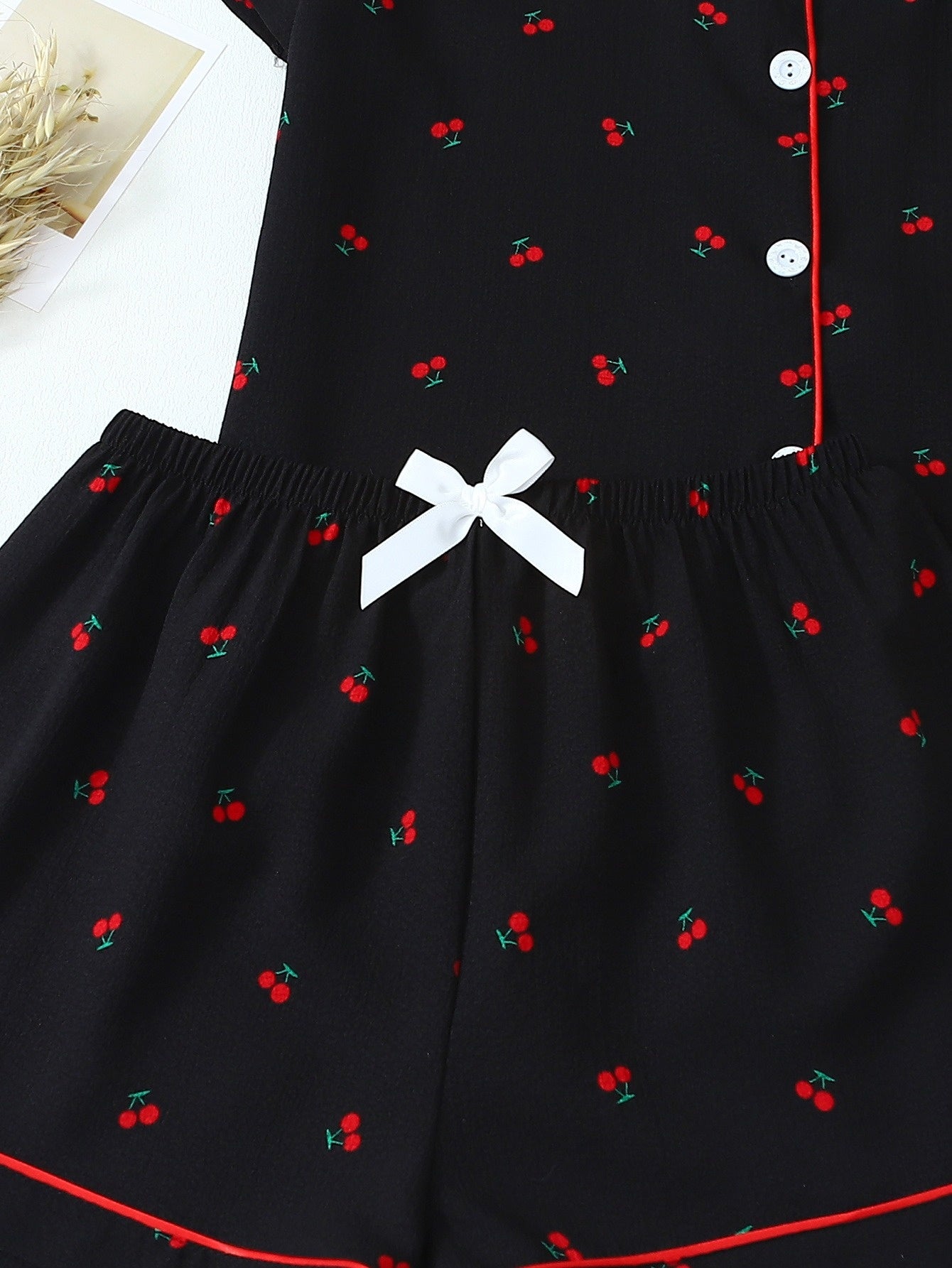 Midnight Cherry 3-Piece Pajama Set – Shirt, Shorts & Pants