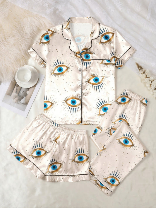 Evil Eye Luxe 3-Piece Satin Pajama Set