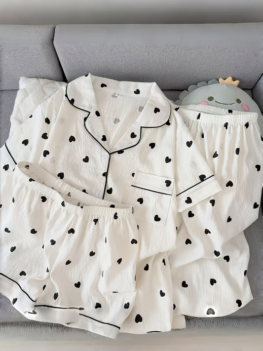 Midnight Hearts 3-Piece Pajama Set